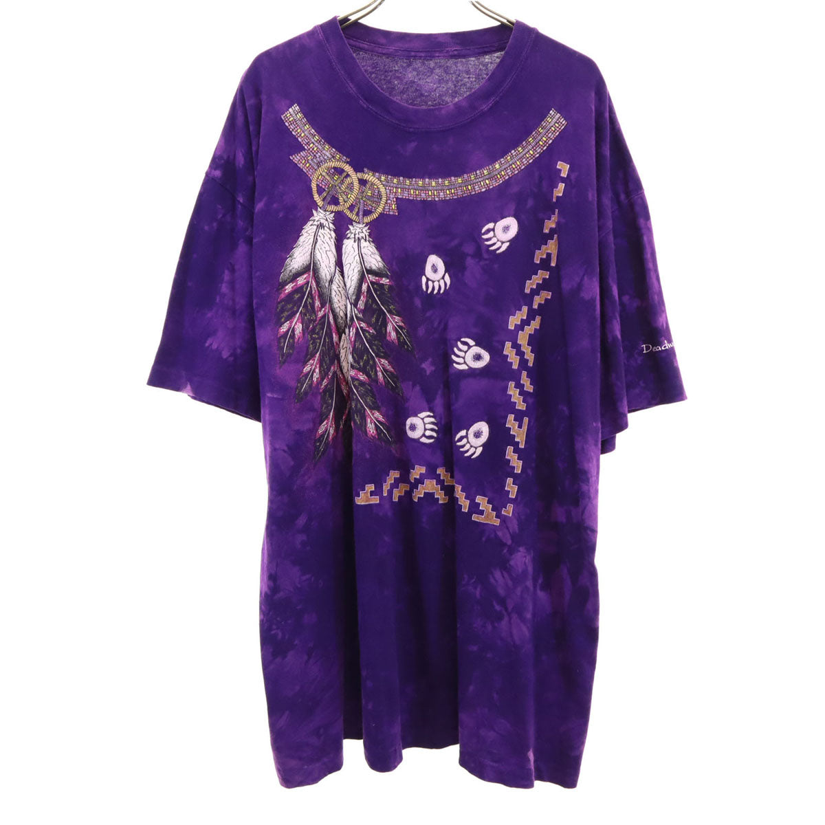 90s オールド ネイティブ プリント 半袖 Tシャツ パープル シングルステッチ タイダイ メンズ