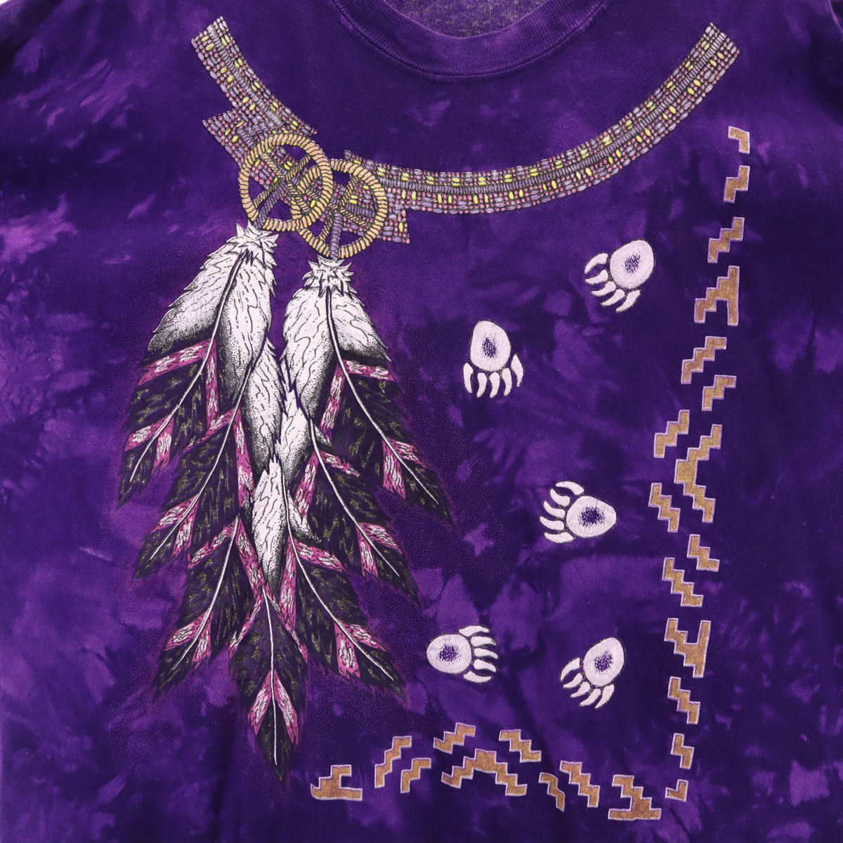 90s オールド ネイティブ プリント 半袖 Tシャツ パープル シングルステッチ タイダイ メンズ