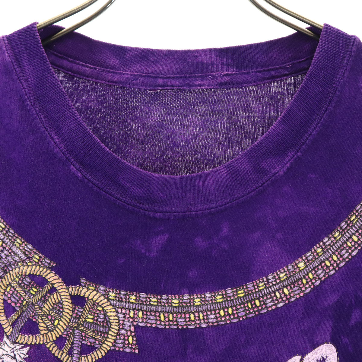 90s オールド ネイティブ プリント 半袖 Tシャツ パープル シングルステッチ タイダイ メンズ
