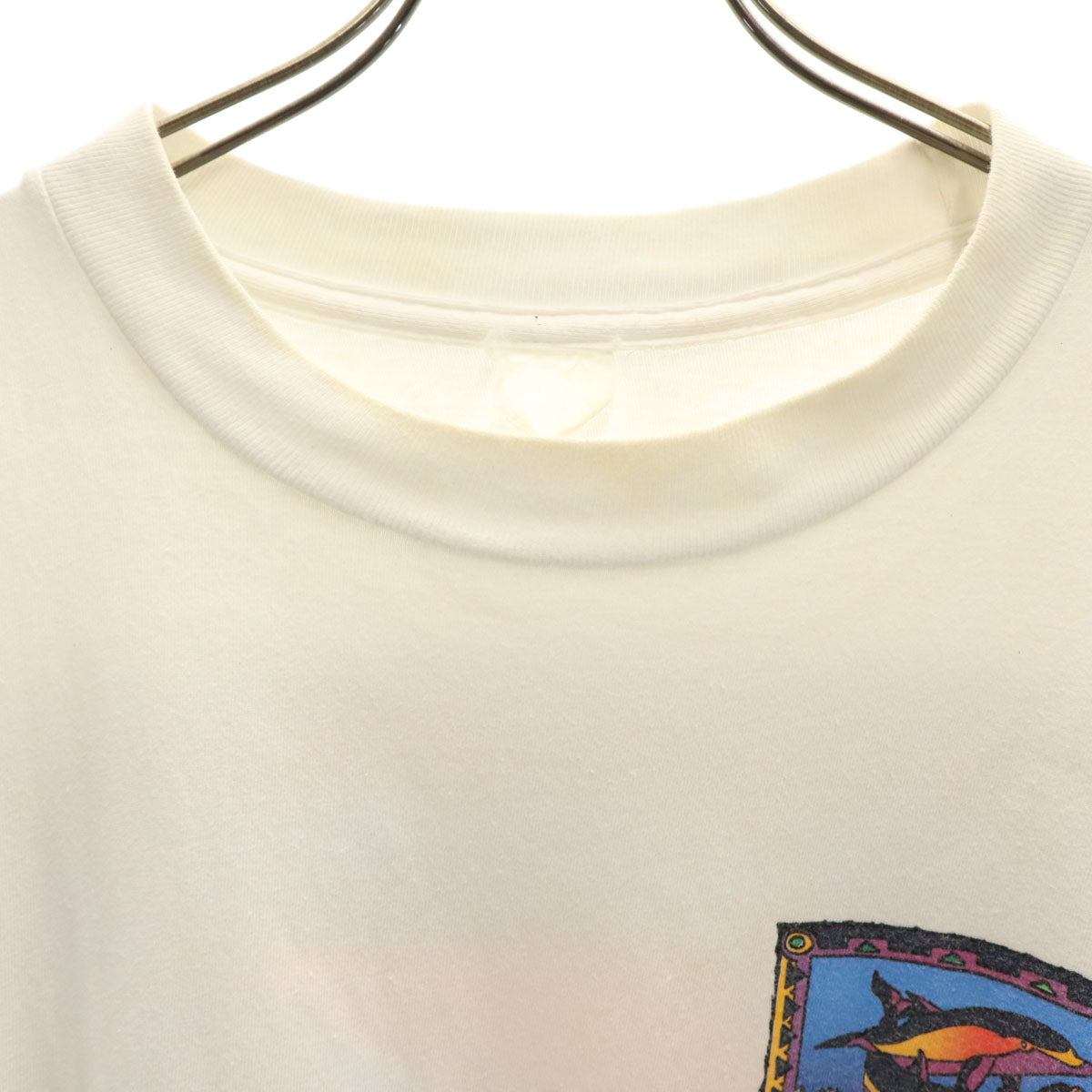 90s オールド バックプリント CANCUN イルカ 半袖 Tシャツ ホワイト シングルステッチ メンズ
