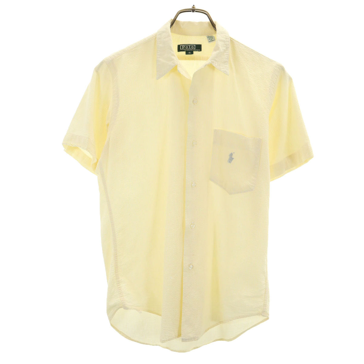 Polo by Ralph Lauren ポロバイラルフローレン 80s ヴィンテージ 緑タグ ボーイズ 半袖 オープンカラーシャツ 16 イエロー シアサッカー キッズ