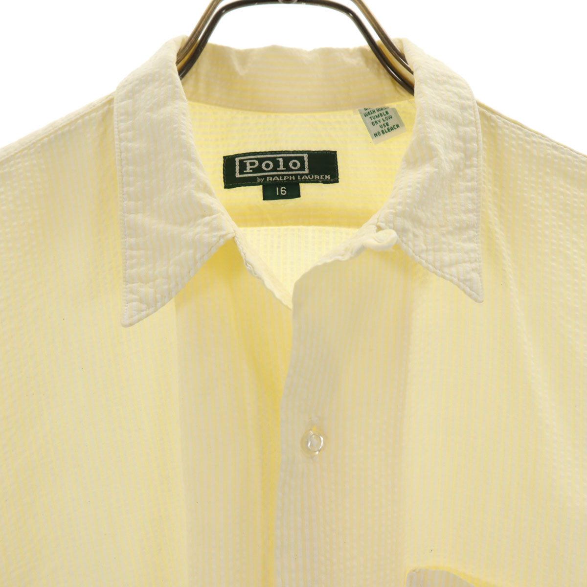 Polo by Ralph Lauren ポロバイラルフローレン 80s ヴィンテージ 緑タグ ボーイズ 半袖 オープンカラーシャツ 16 イエロー シアサッカー キッズ