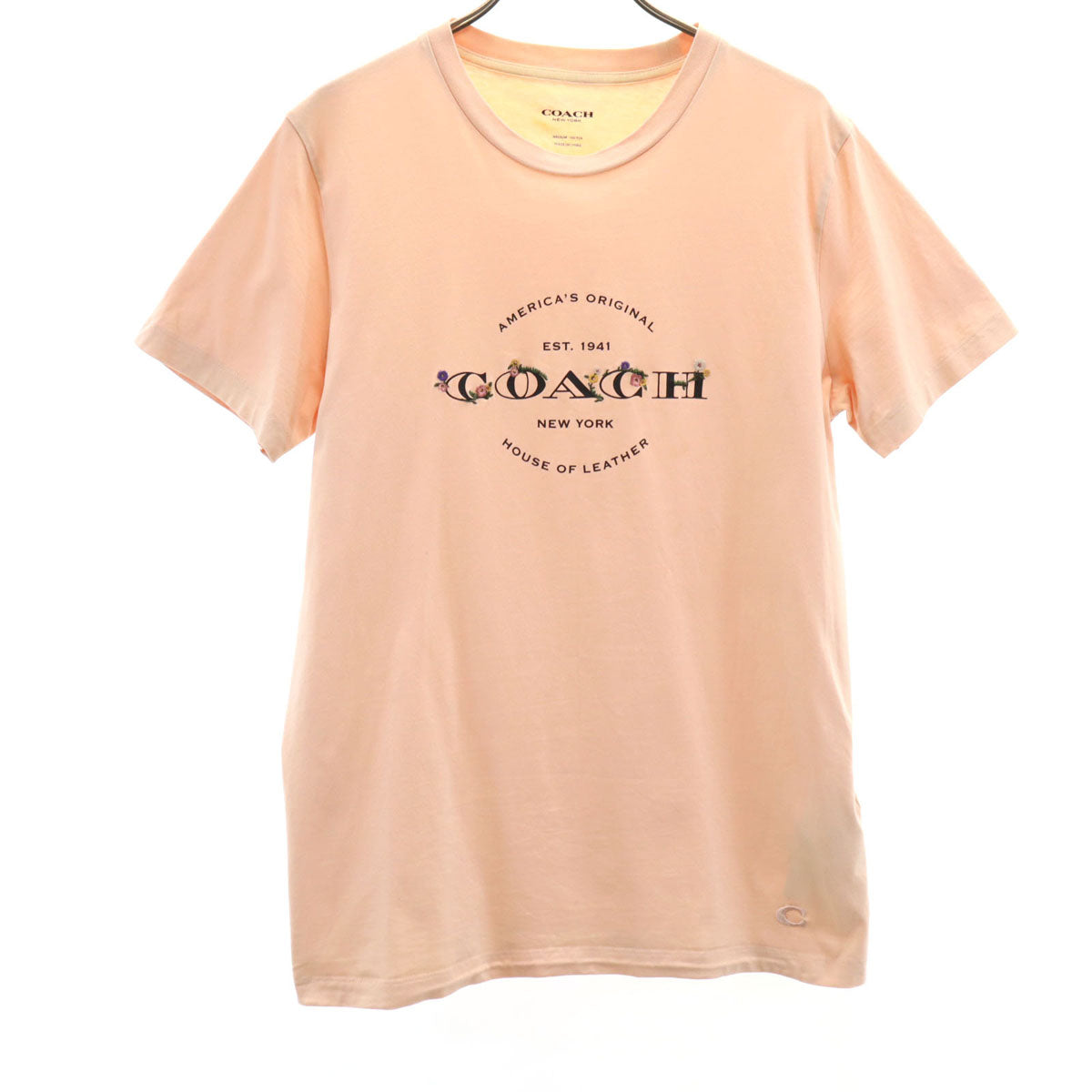 COACH コーチ 花柄刺繍 半袖 Tシャツ M ペールオレンジ 33867 レディース