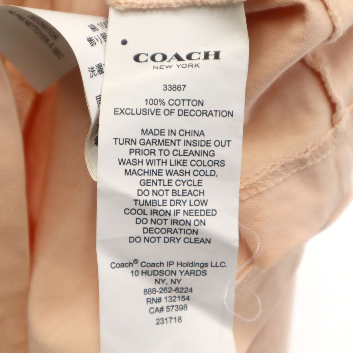 COACH コーチ 花柄刺繍 半袖 Tシャツ M ペールオレンジ 33867 レディース