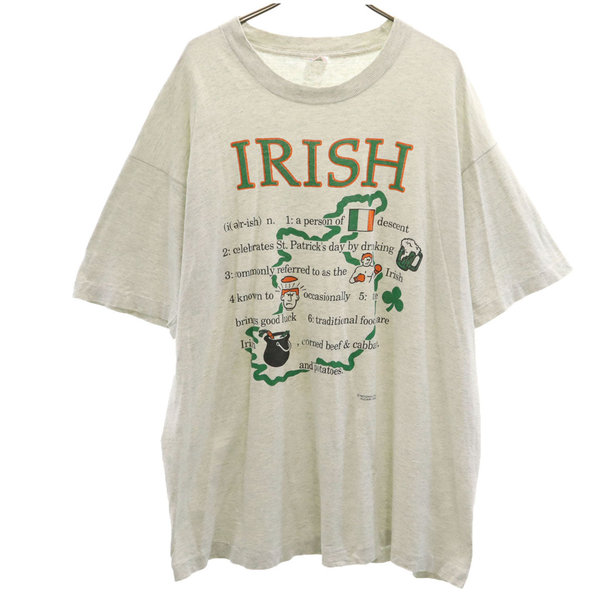 FRUIT OF THE LOOM フルーツオブザルーム 90s USA製 オールド IRISH 半袖 Tシャツ XL グレー シングルステッチ メンズ