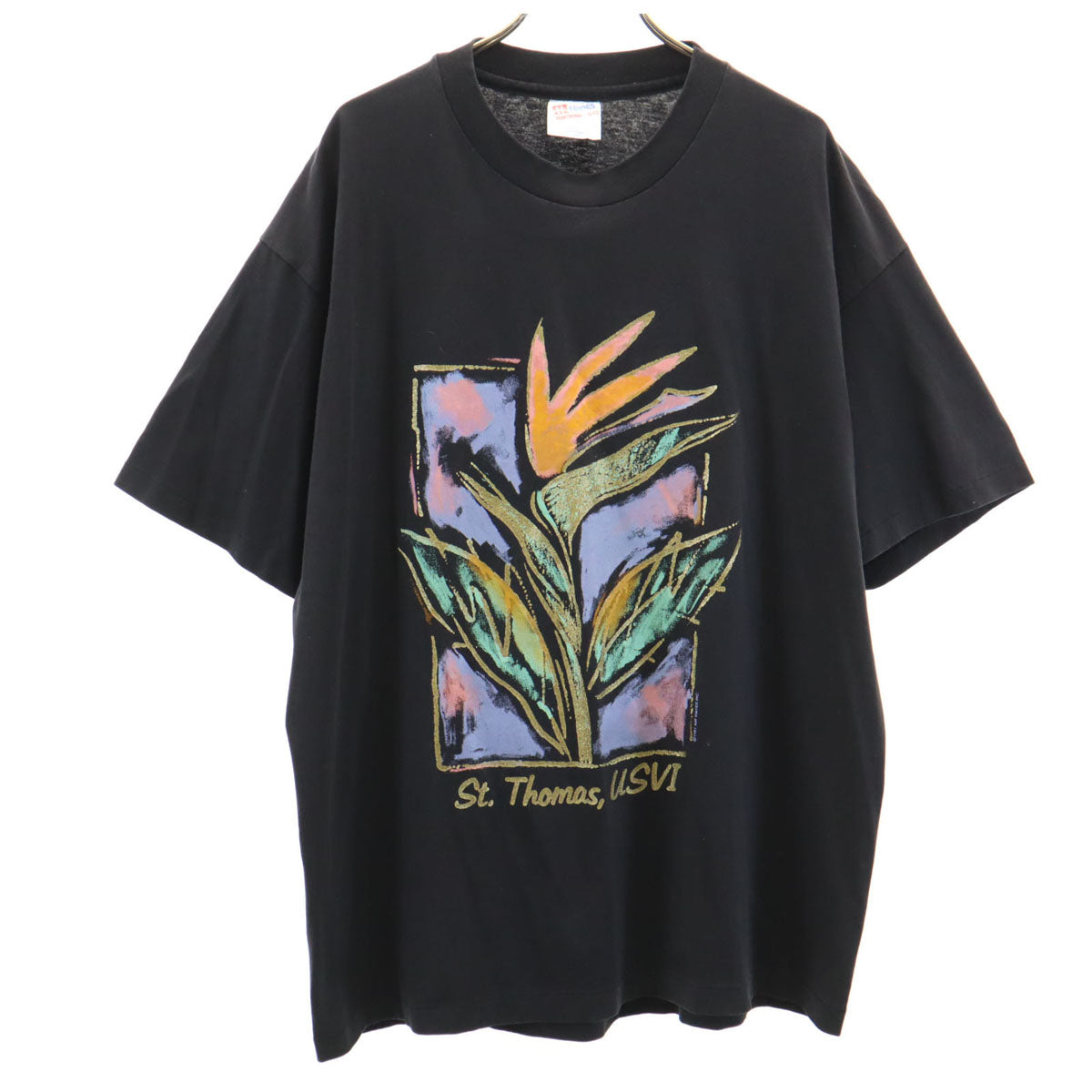 Hanes ヘインズ 90s USA製 オールド アート プリント 半袖 Tシャツ XL ブラック シングルステッチ メンズ