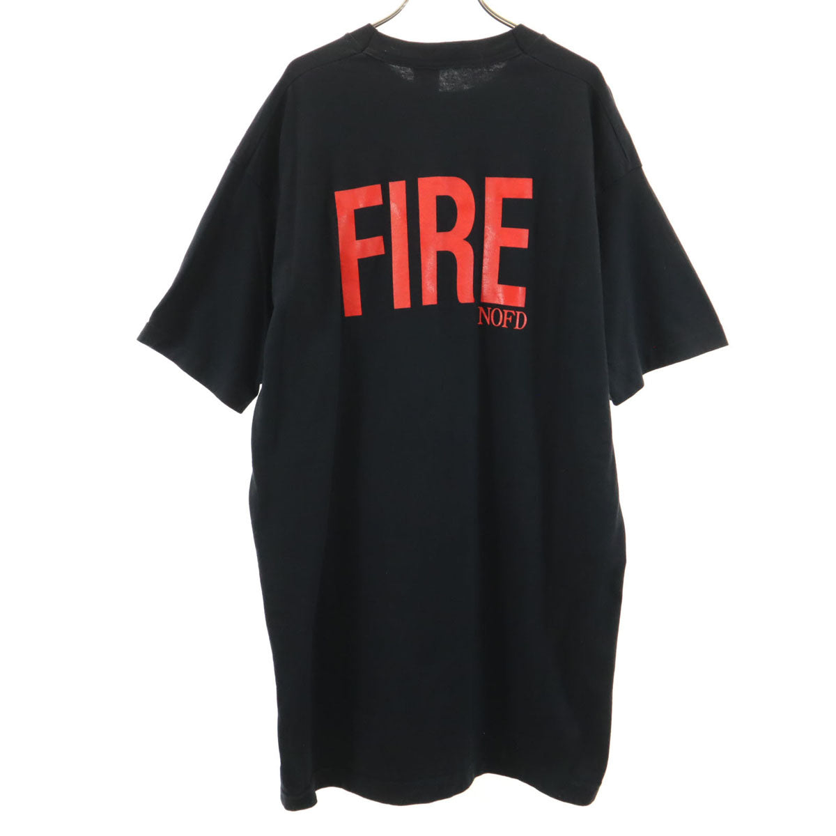 FRUIT OF THE LOOM フルーツオブザルーム 90s USA製 オールド バックプリント FIRE 半袖 ロング Tシャツ XXL ブラック シングルステッチ ビッグサイズ メンズ
