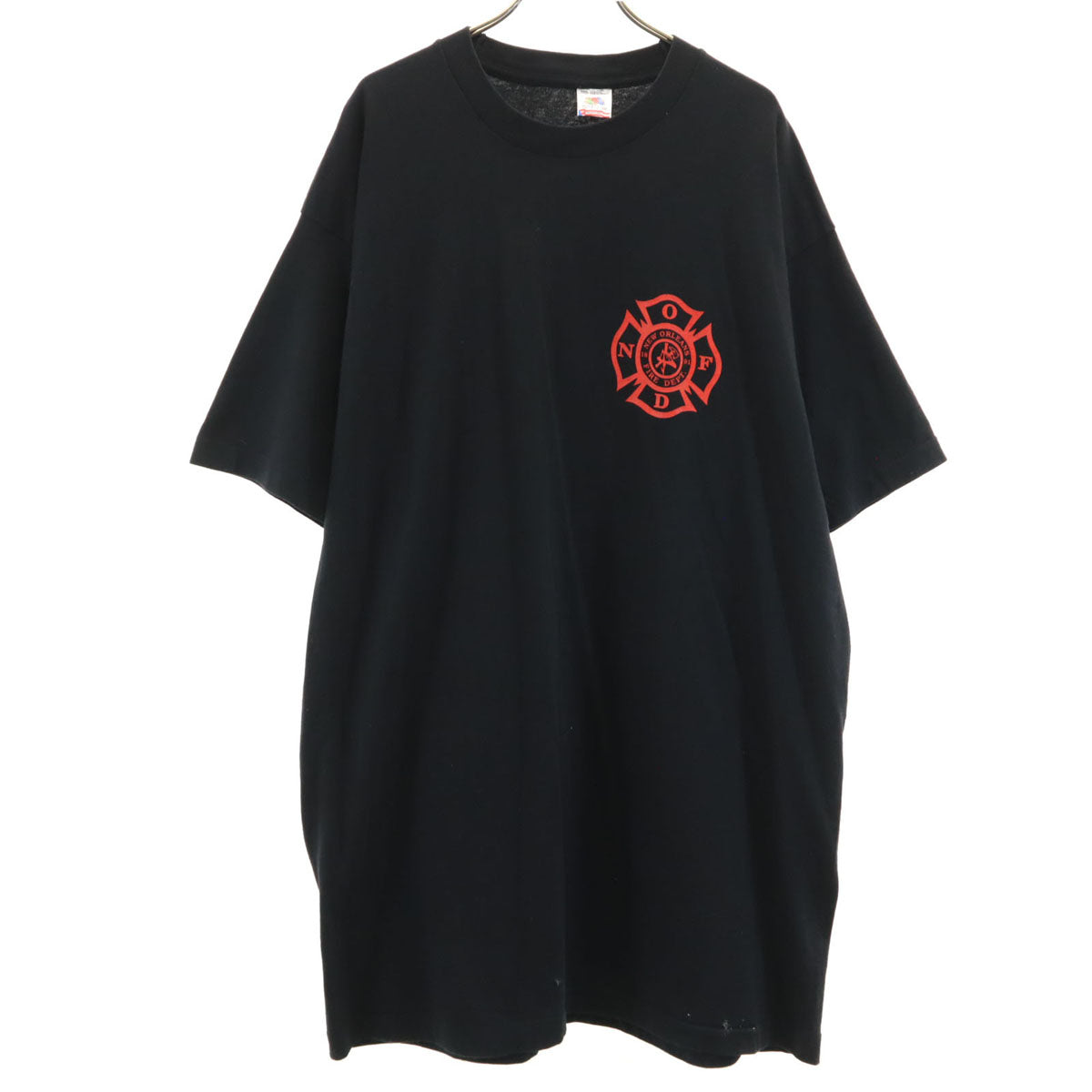 FRUIT OF THE LOOM フルーツオブザルーム 90s USA製 オールド バックプリント FIRE 半袖 ロング Tシャツ XXL ブラック シングルステッチ ビッグサイズ メンズ