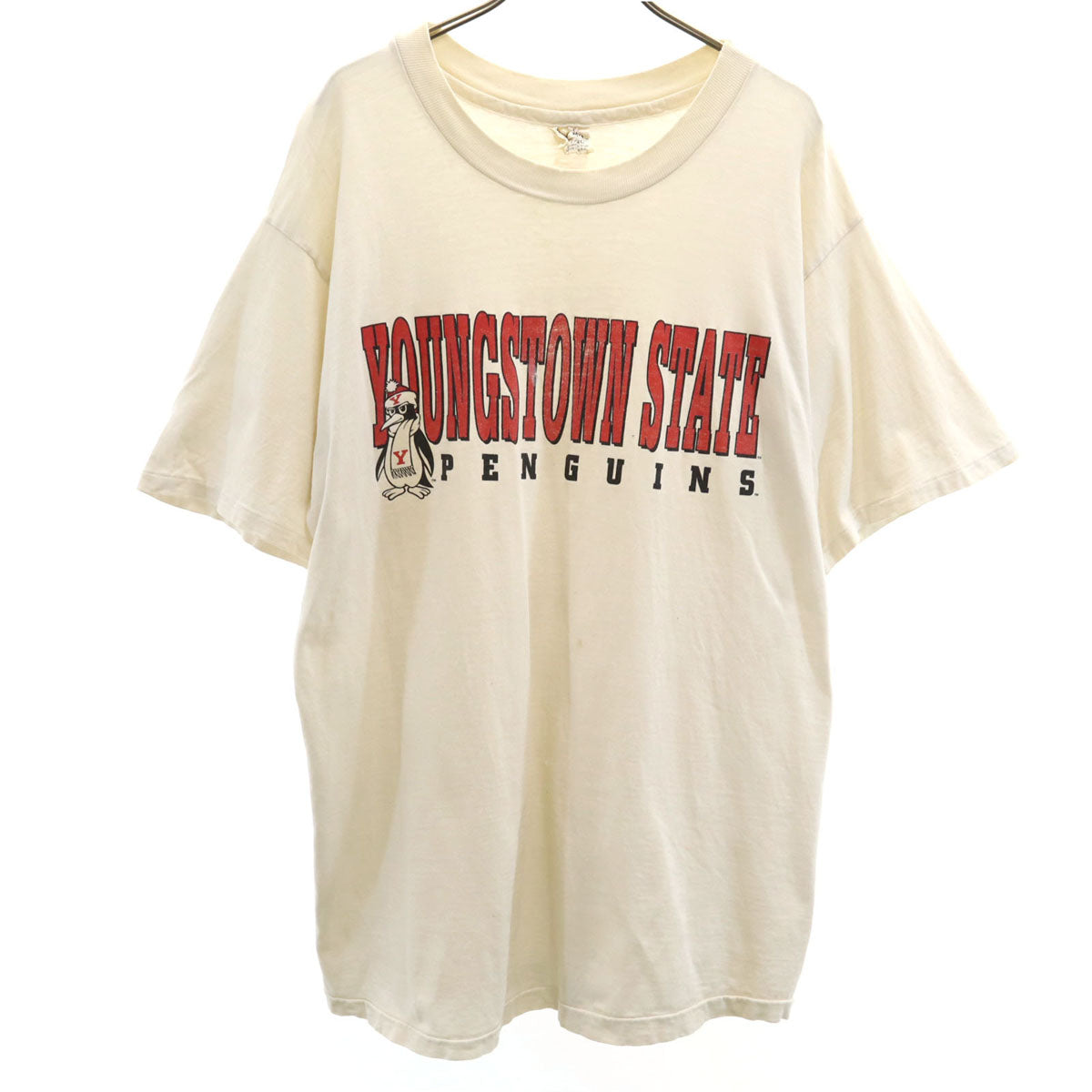 The Cotton Exchange ザコットンエクスチェンジ 90s USA製 オールド YOUNGSTOWN STATE 半袖 Tシャツ XL アイボリー シングルステッチ ペンギンズ メンズ