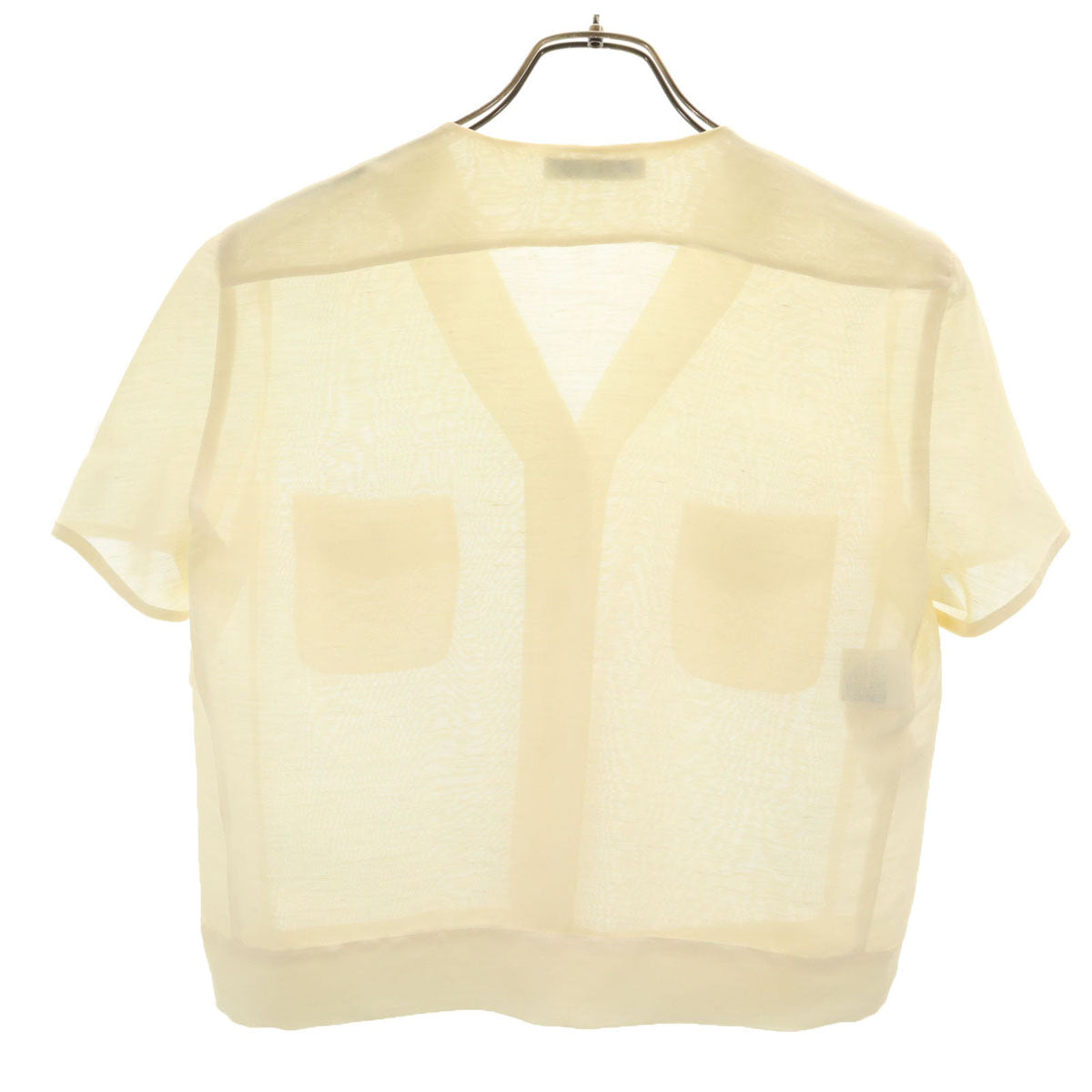 Emporio Armani エンポリオアルマーニ イタリア製 リネンブレンド 半袖 Vネック シャツ 40 アイボリー レディース