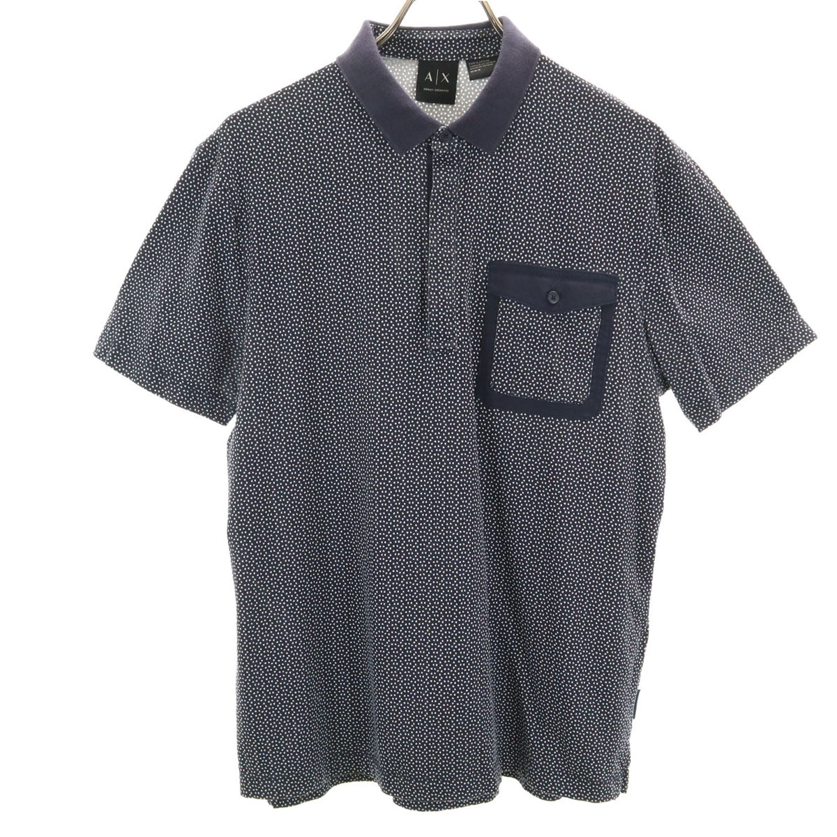 ARMANI EXCHANGE アルマーニエクスチェンジ 総柄 半袖 ポロシャツ M ネイビー メンズ