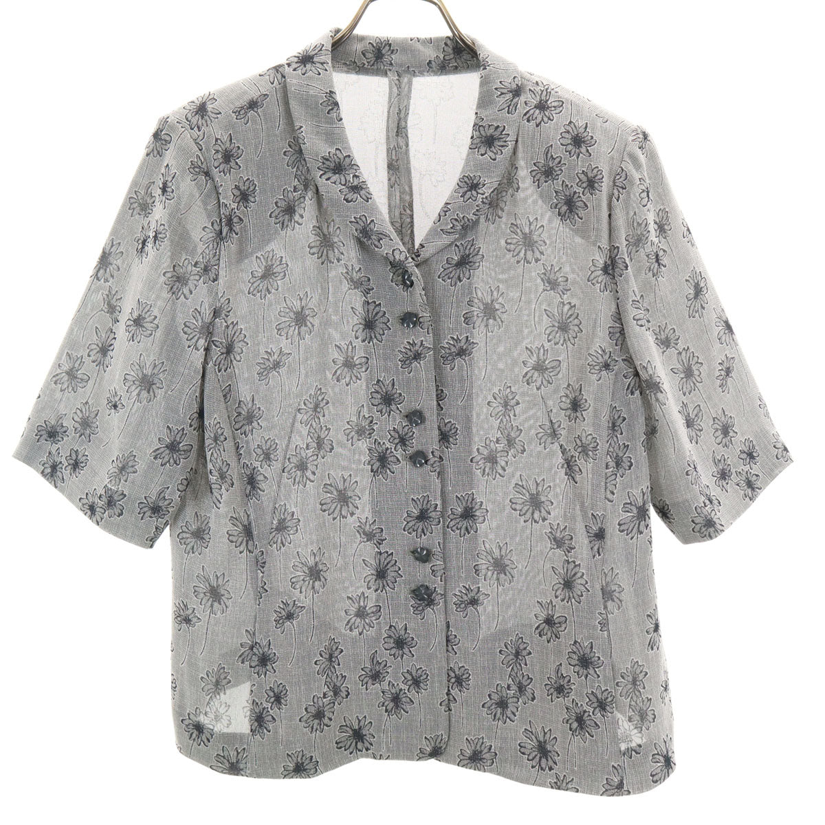 Leilian レリアン 花柄 半袖 丸襟 ジャケット 13 グレー系 レディース