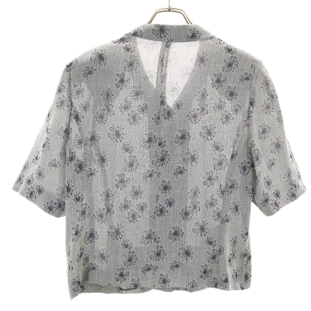 Leilian レリアン 花柄 半袖 丸襟 ジャケット 13 グレー系 レディース