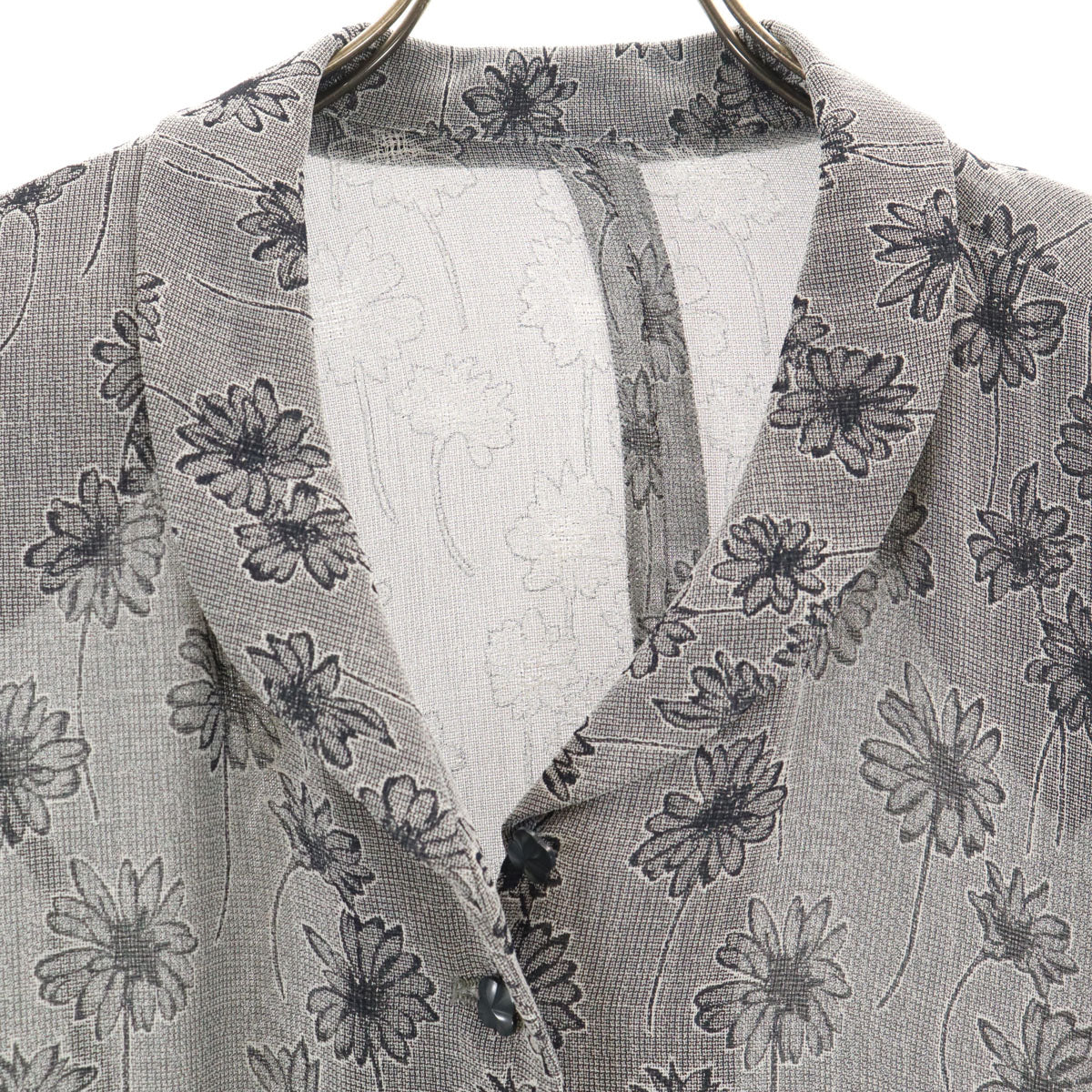 Leilian レリアン 花柄 半袖 丸襟 ジャケット 13 グレー系 レディース