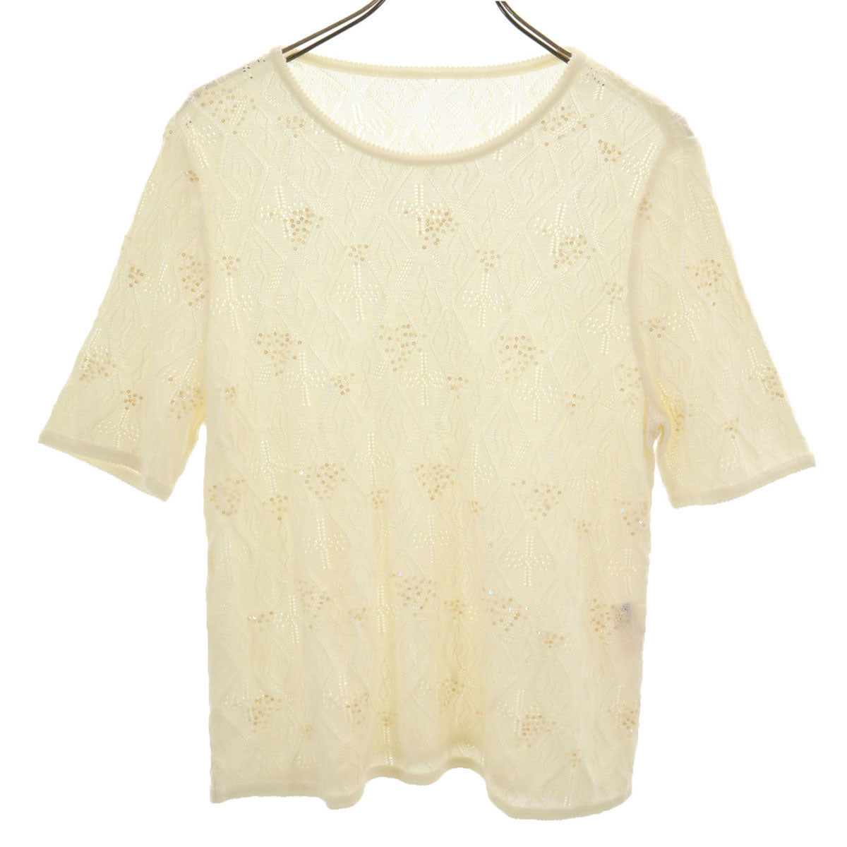 Leilian レリアン 半袖 スパンコール サマー セーター 13 白 ニット レディース