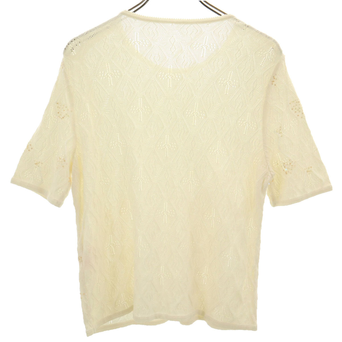 Leilian レリアン 半袖 スパンコール サマー セーター 13 白 ニット レディース