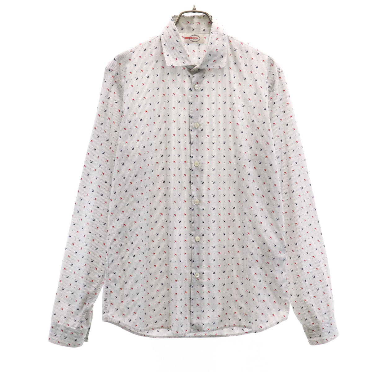 PRADA プラダ ストライプ アンブレラ柄 長袖 コットンシャツ 39 グレー メンズ