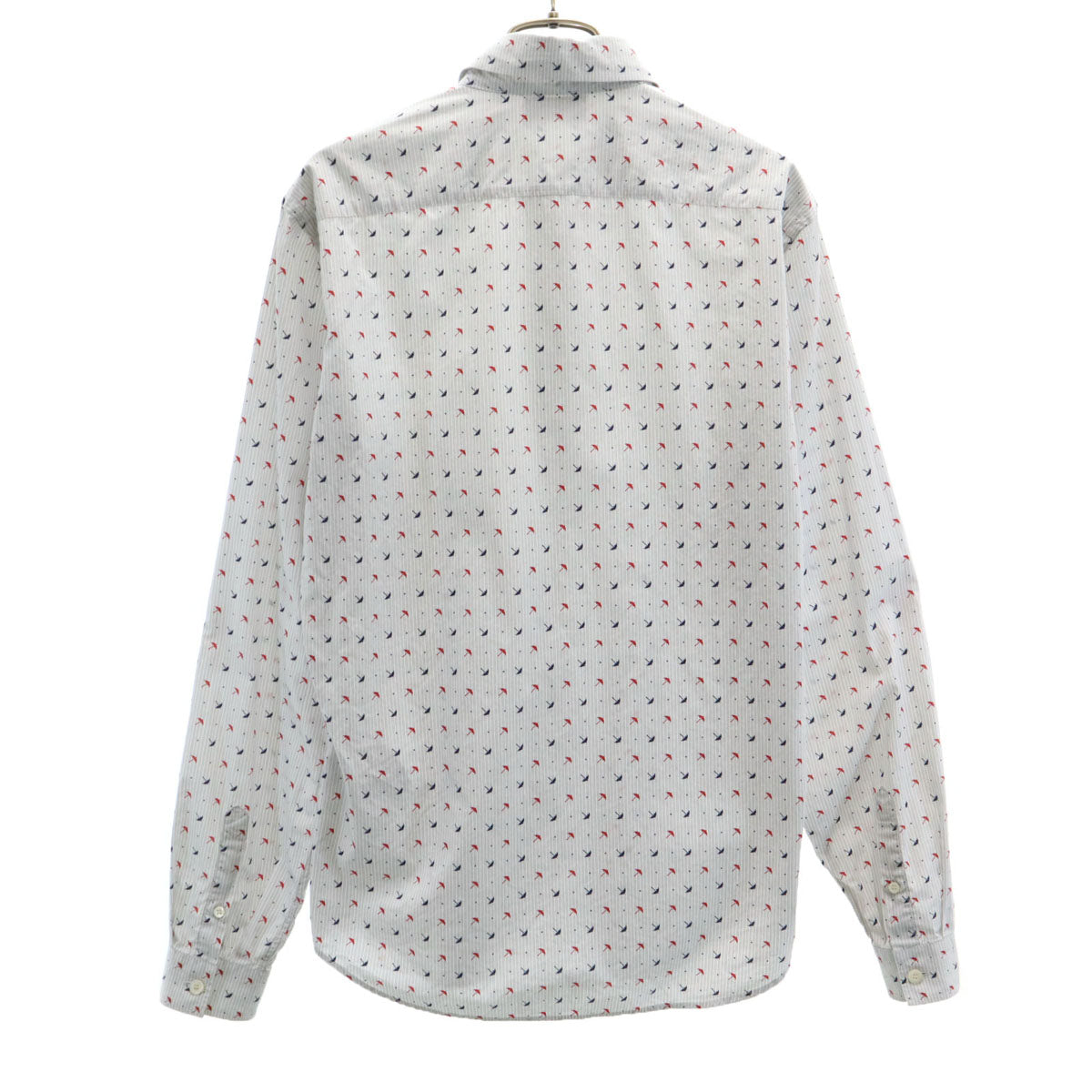 PRADA プラダ ストライプ アンブレラ柄 長袖 コットンシャツ 39 グレー メンズ