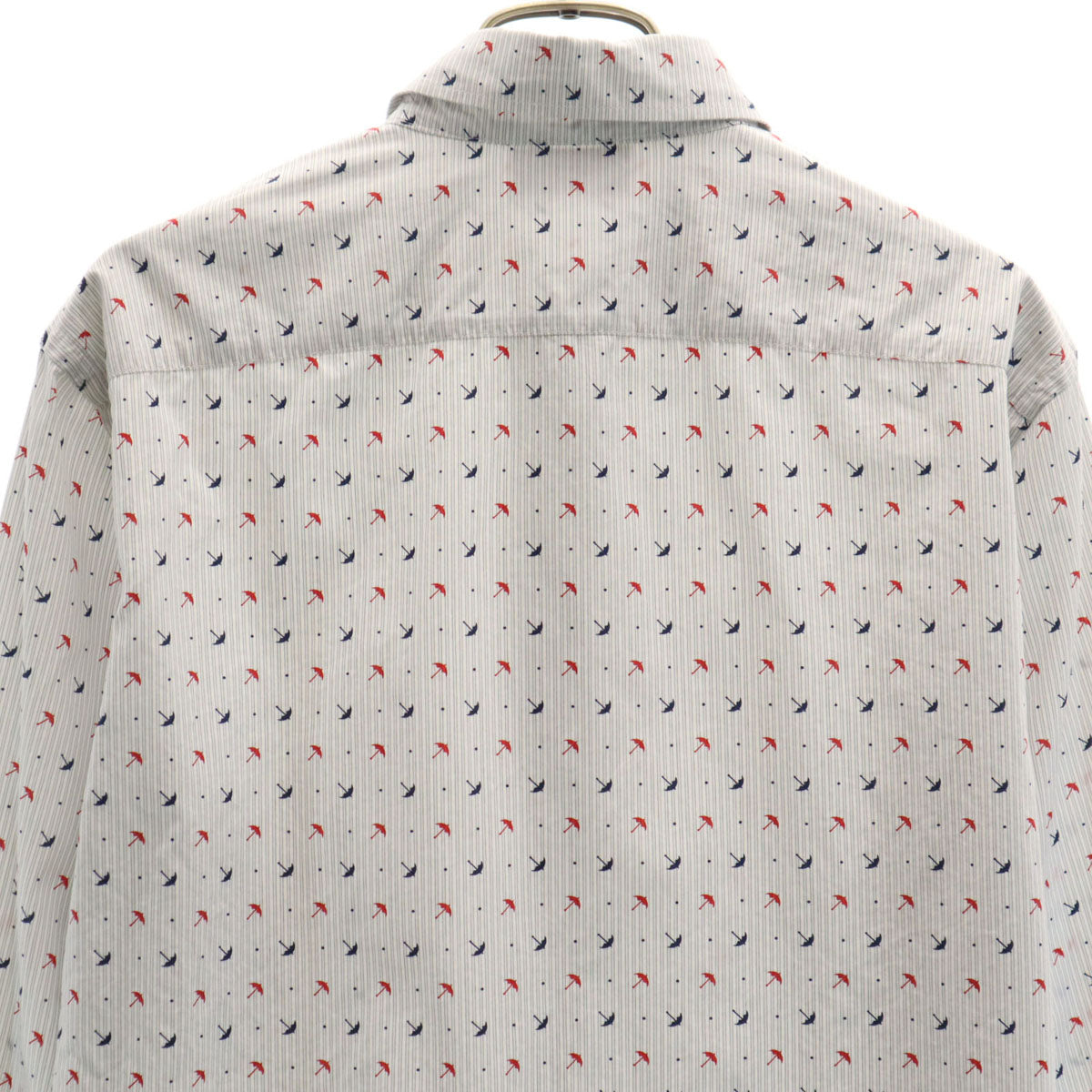 PRADA プラダ ストライプ アンブレラ柄 長袖 コットンシャツ 39 グレー メンズ