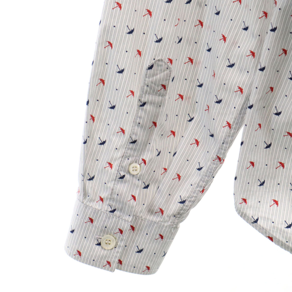 PRADA プラダ ストライプ アンブレラ柄 長袖 コットンシャツ 39 グレー メンズ