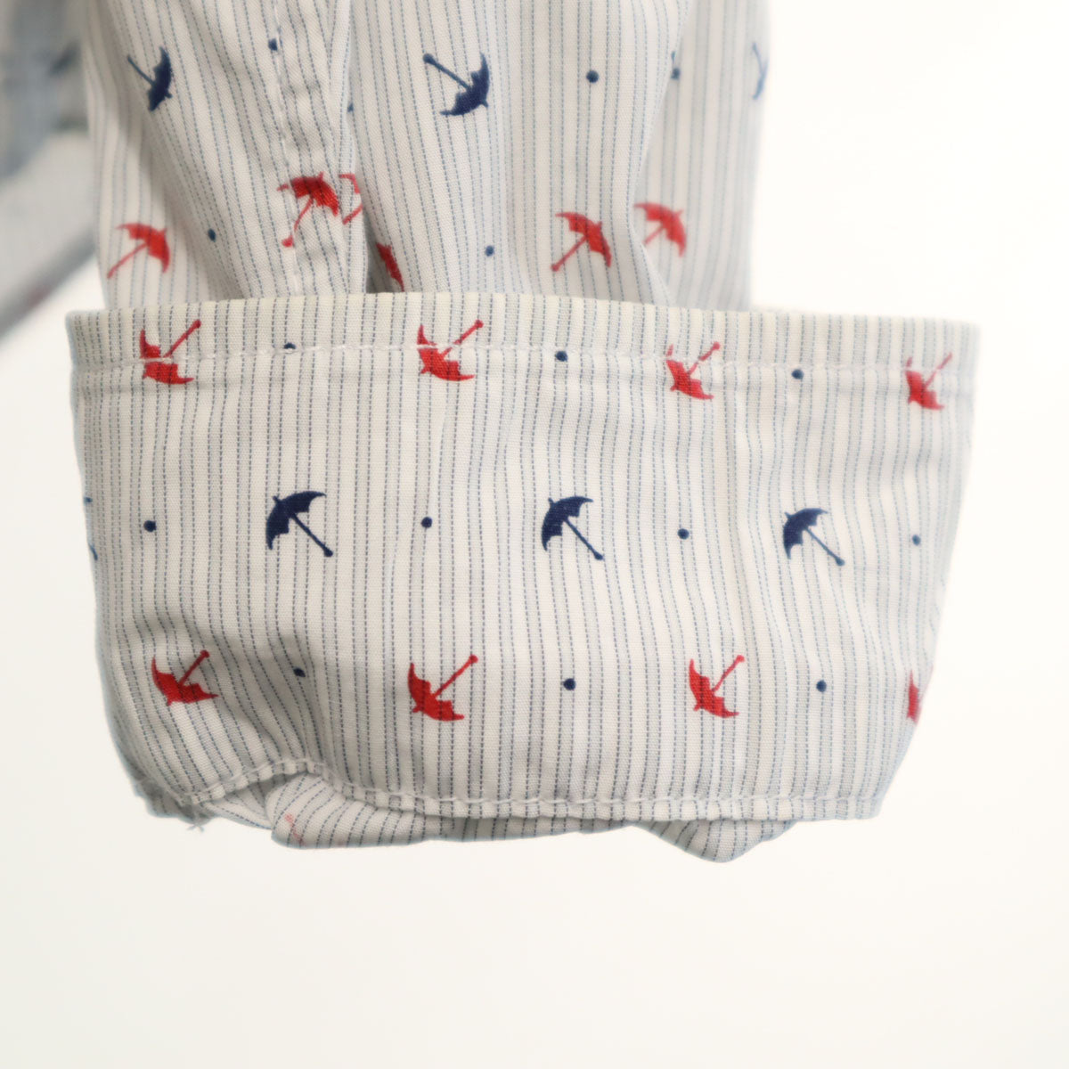 PRADA プラダ ストライプ アンブレラ柄 長袖 コットンシャツ 39 グレー メンズ