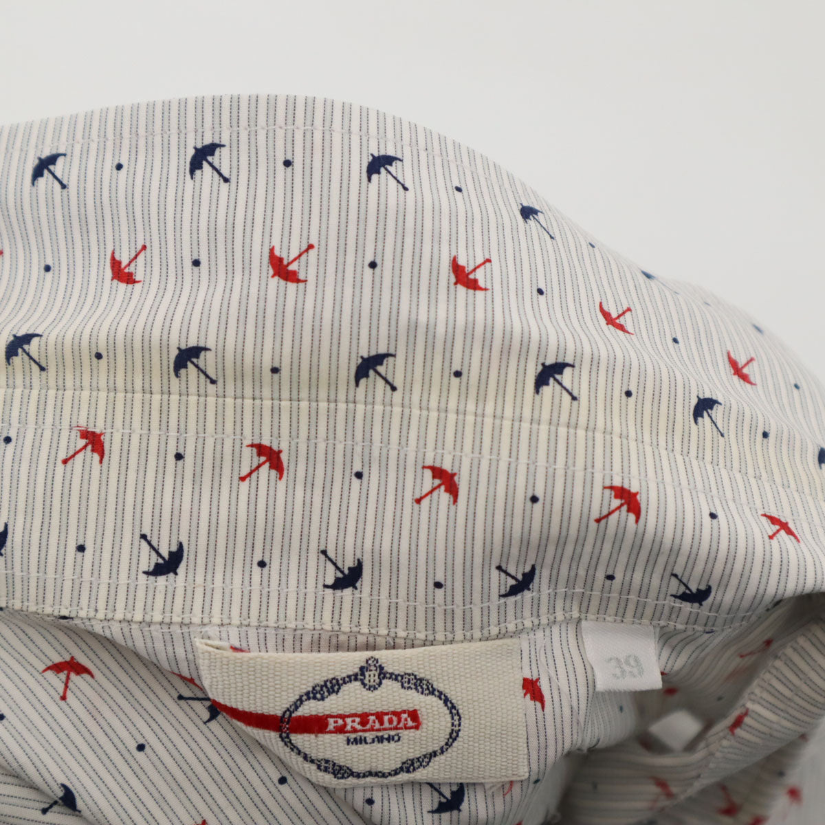 PRADA プラダ ストライプ アンブレラ柄 長袖 コットンシャツ 39 グレー メンズ