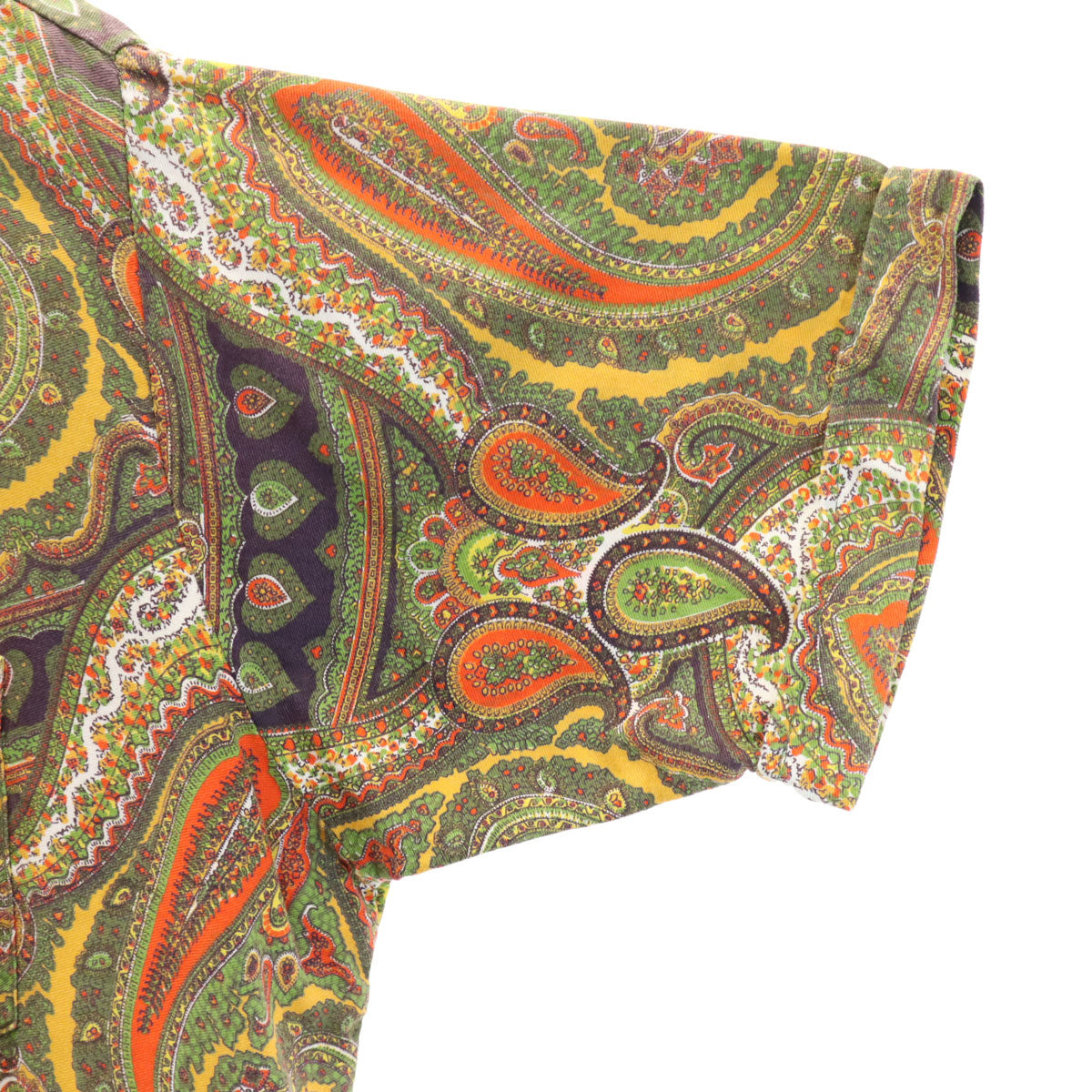 Count Velante 70s ヴィンテージ ペイズリー柄 半袖 ボタンダウンシャツ L カーキ メンズ