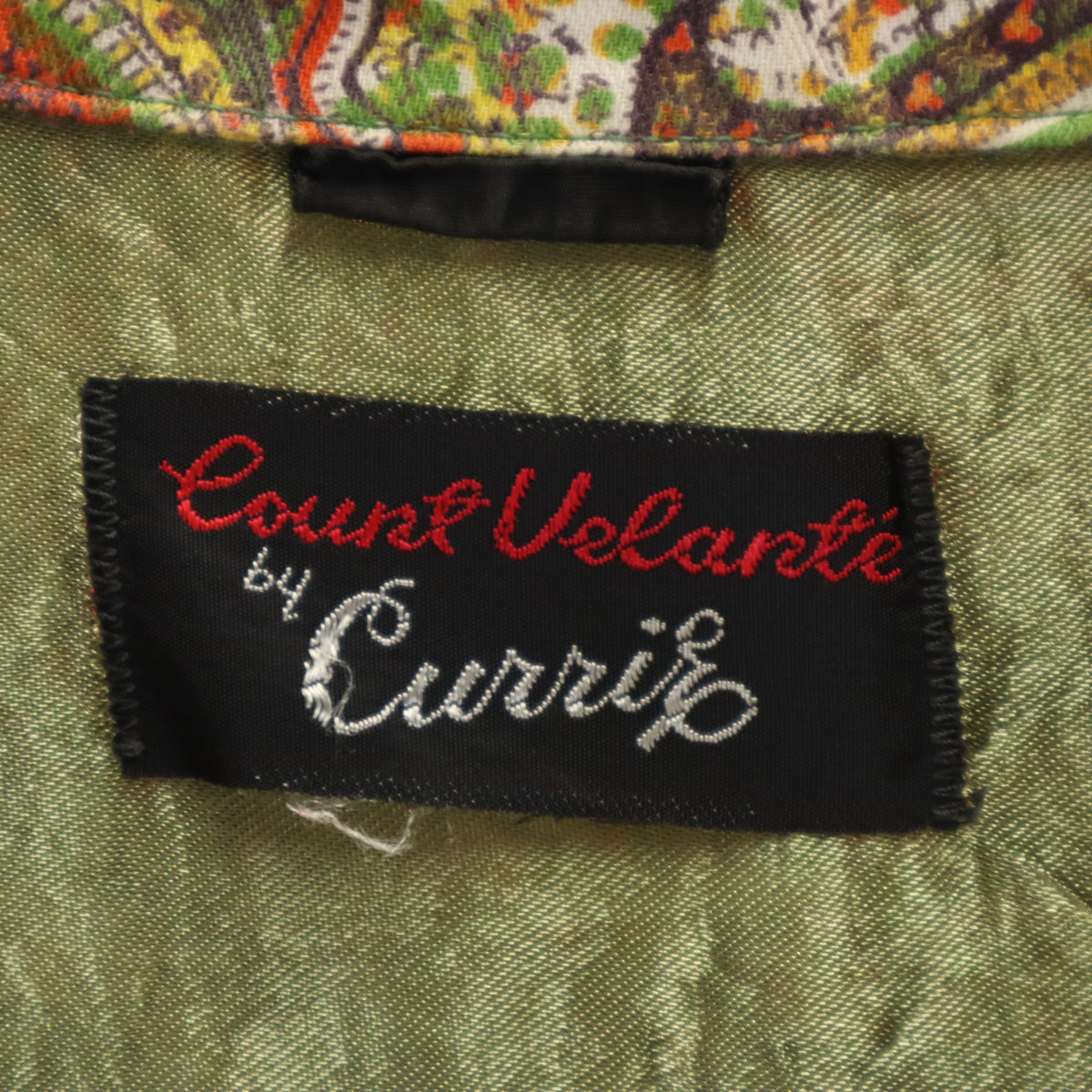 Count Velante 70s ヴィンテージ ペイズリー柄 半袖 ボタンダウンシャツ L カーキ メンズ