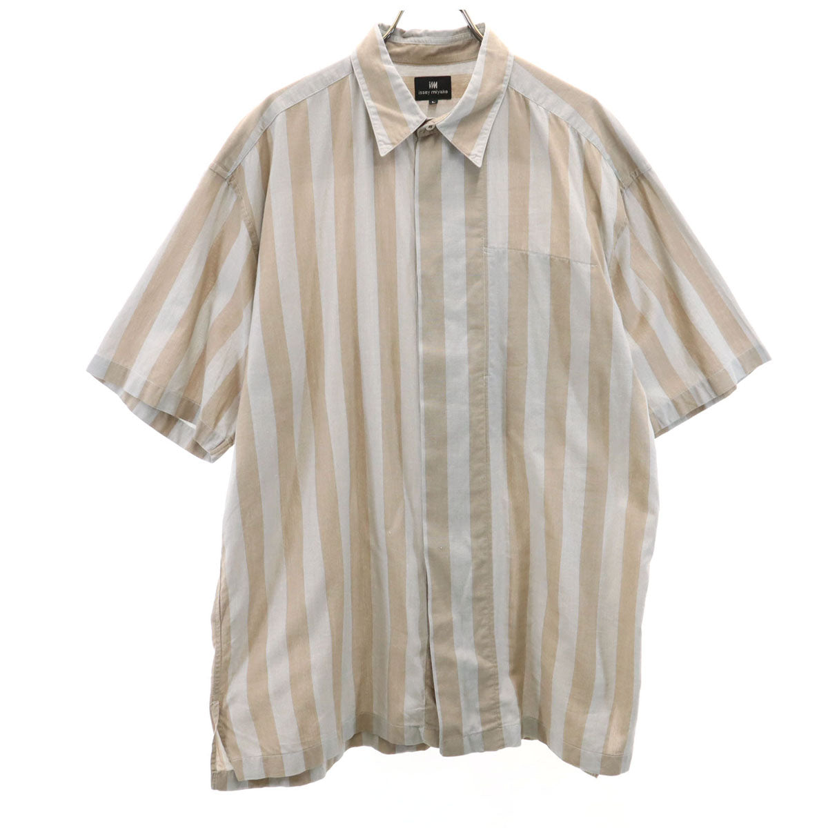 ISSEY MIYAKE イッセイミヤケ 90s オールド ストライプ柄 半袖 シャツ L グレー 比翼 メンズ