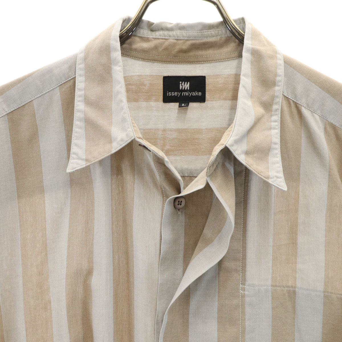 ISSEY MIYAKE イッセイミヤケ 90s オールド ストライプ柄 半袖 シャツ L グレー 比翼 メンズ