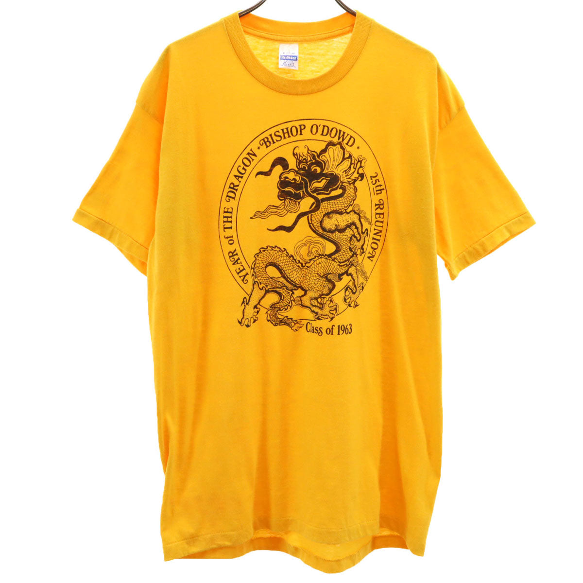 Healthknit ヘルスニット 80s USA製 ヴィンテージ ドラゴン プリント 半袖 Tシャツ XL イエロー シングルステッチ 龍 メンズ