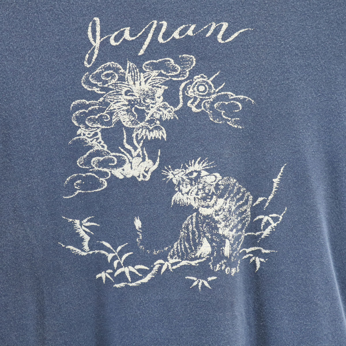 Zoom ズーム 90s USA製 オールド ドラゴン タイガー プリント 半袖 Tシャツ M ネイビー 龍 虎 メンズ