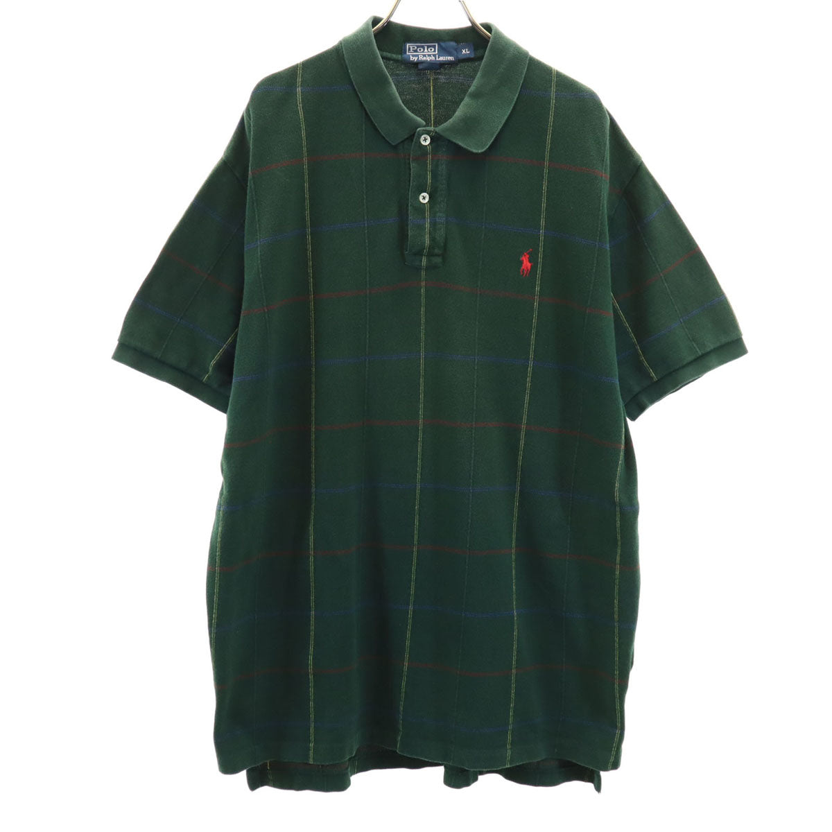 Polo by Ralph Lauren ポロバイラルフローレン チェック柄 半袖 ポロシャツ XL 深緑 鹿の子 メンズ