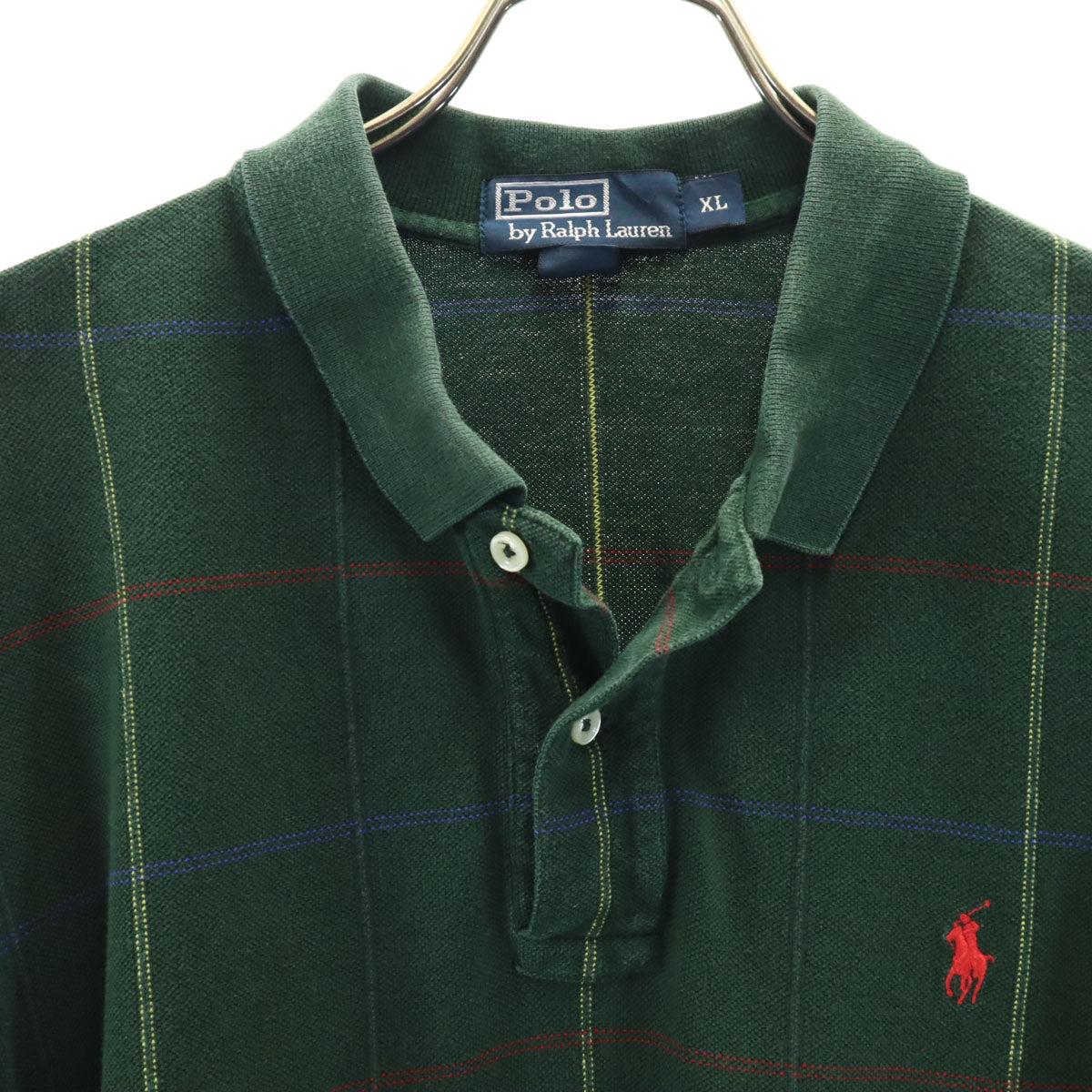 Polo by Ralph Lauren ポロバイラルフローレン チェック柄 半袖 ポロシャツ XL 深緑 鹿の子 メンズ
