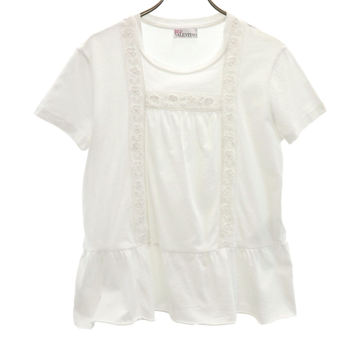 RED VALENTINO レッドヴァレンティノ 半袖 レースデザイン カットソー S ホワイト レディース