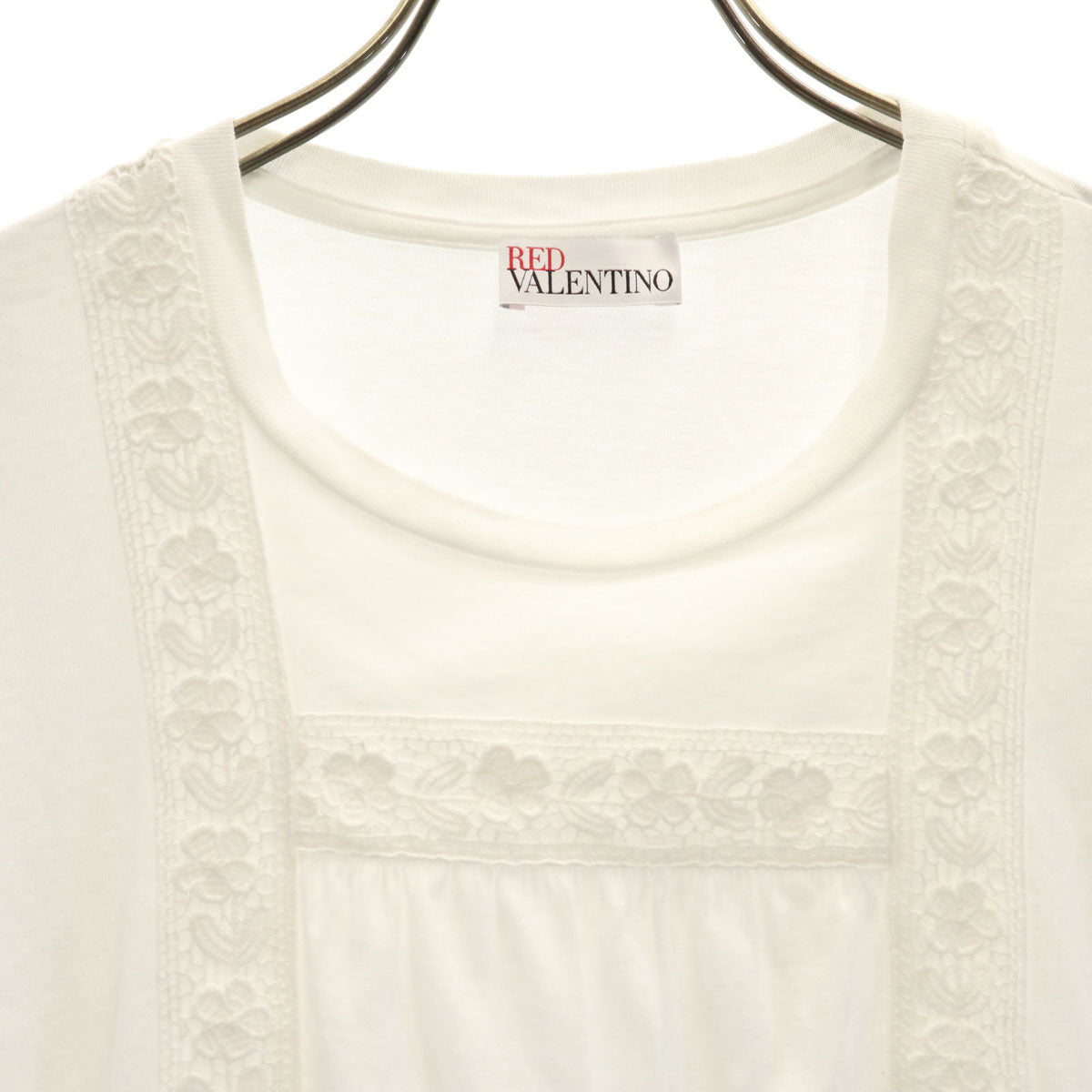RED VALENTINO レッドヴァレンティノ 半袖 レースデザイン カットソー S ホワイト レディース