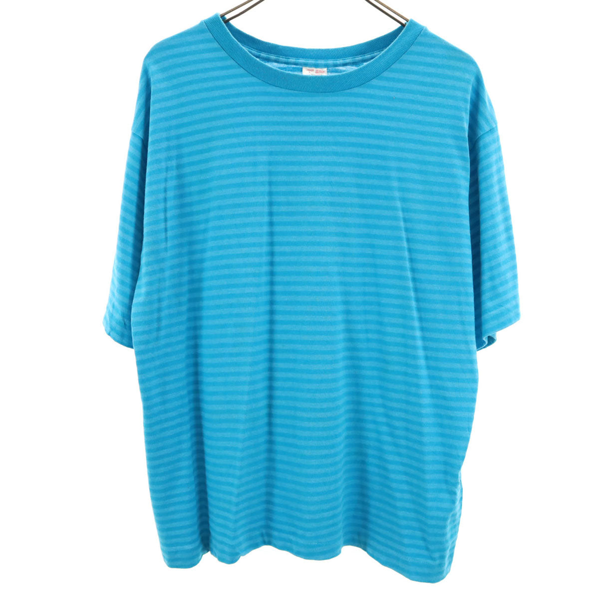 FRUIT OF THE LOOM フルーツオブザルーム 90s USA製 オールド ボーダー柄 半袖 Tシャツ L 水色 シングルステッチ レディース