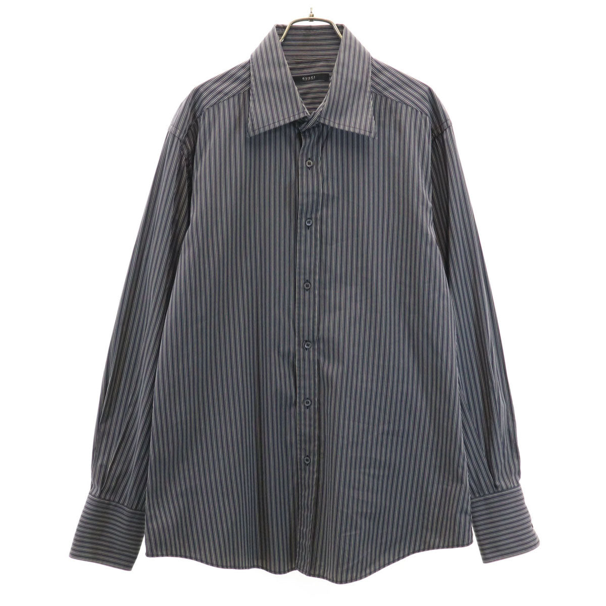 GUCCI グッチ イタリア製 ストライプ柄 長袖 コットンシャツ 43 ネイビー系 メンズ