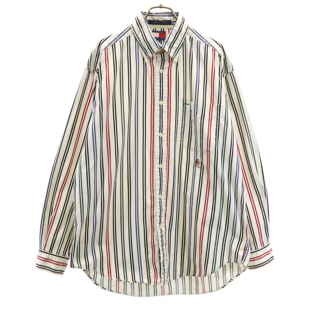 TOMMY HILFIGER トミーヒルフィガー ストライプ柄 長袖 ボタンダウンシャツ M ホワイト メンズ