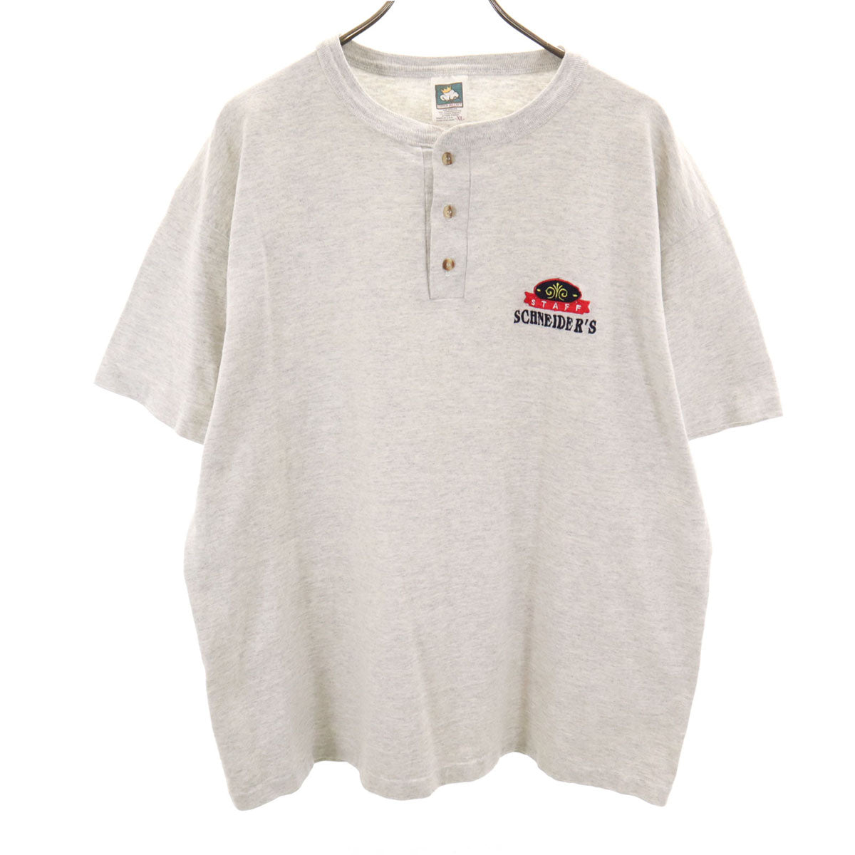 COTTON DELUXE コットンデラックス 90s USA製 オールド 半袖 ヘンリーネック Tシャツ XL グレー シングルステッチ メンズ