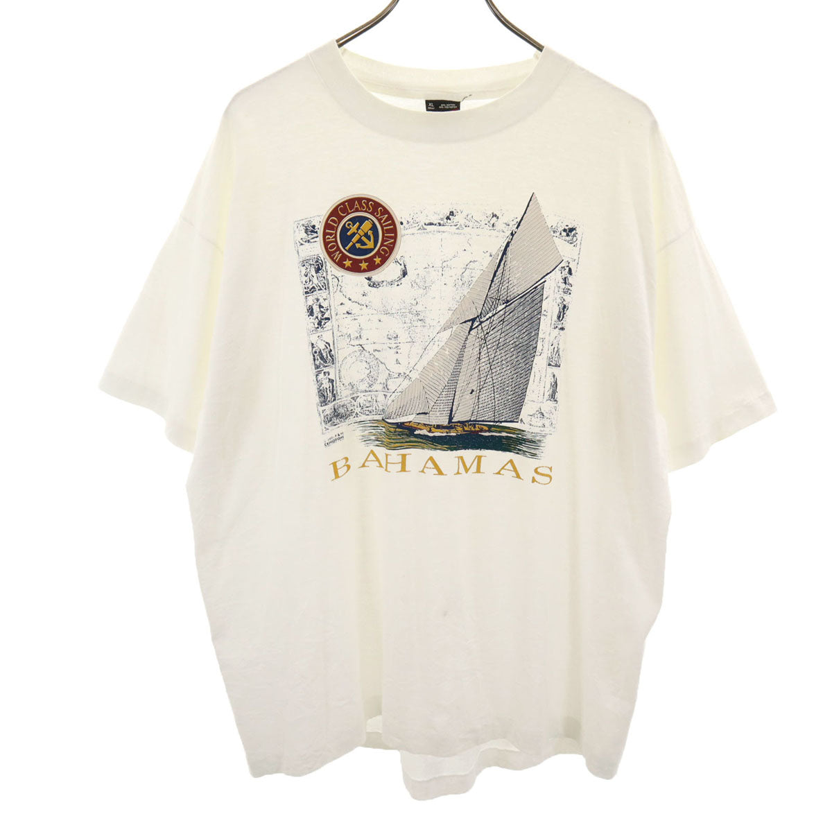 FRUIT OF THE LOOM BEST フルーツオブザルーム ベスト 90s USA製 オールド ヨット プリント 半袖 Tシャツ XL ホワイト シングルステッチ メンズ