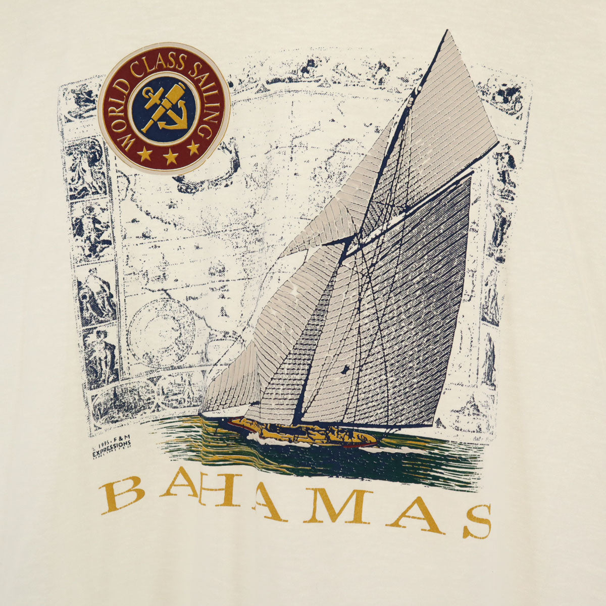 FRUIT OF THE LOOM BEST フルーツオブザルーム ベスト 90s USA製 オールド ヨット プリント 半袖 Tシャツ XL ホワイト シングルステッチ メンズ