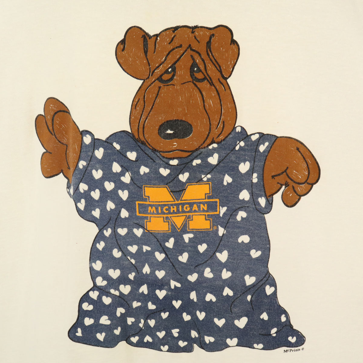 ALORE アローレ 90s USA製 オールド ミシガン ドッグプリント 半袖 ロング Tシャツ OS ホワイト シングルステッチ 犬 レディース