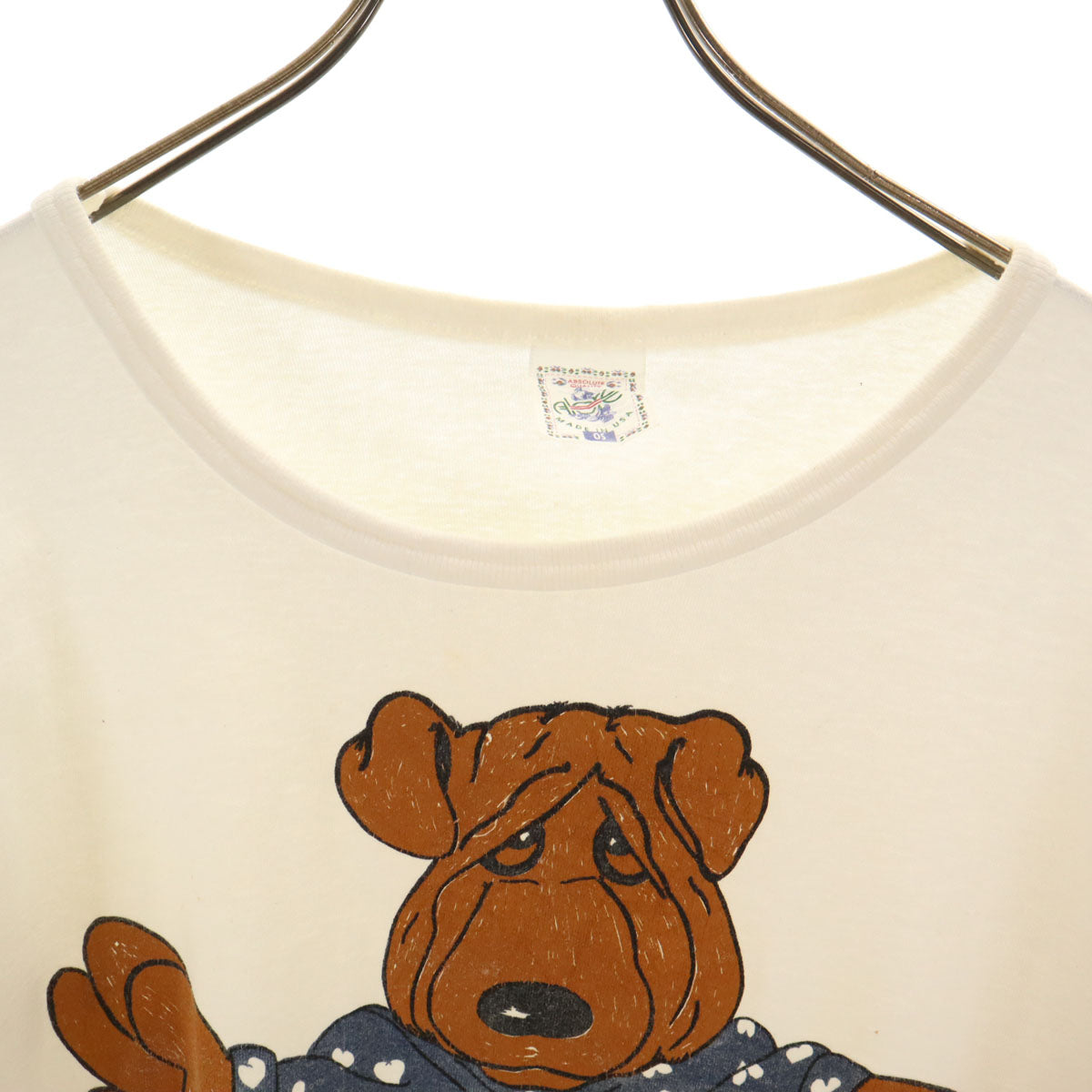 ALORE アローレ 90s USA製 オールド ミシガン ドッグプリント 半袖 ロング Tシャツ OS ホワイト シングルステッチ 犬 レディース