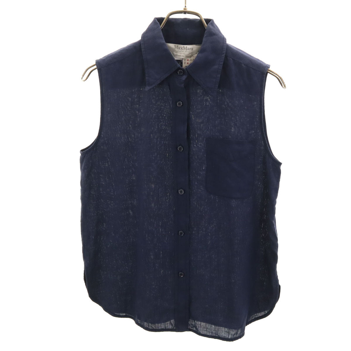 MAX MARA マックスマーラ イタリア製 リネン ノースリーブ シャツ 40 ネイビー レディース