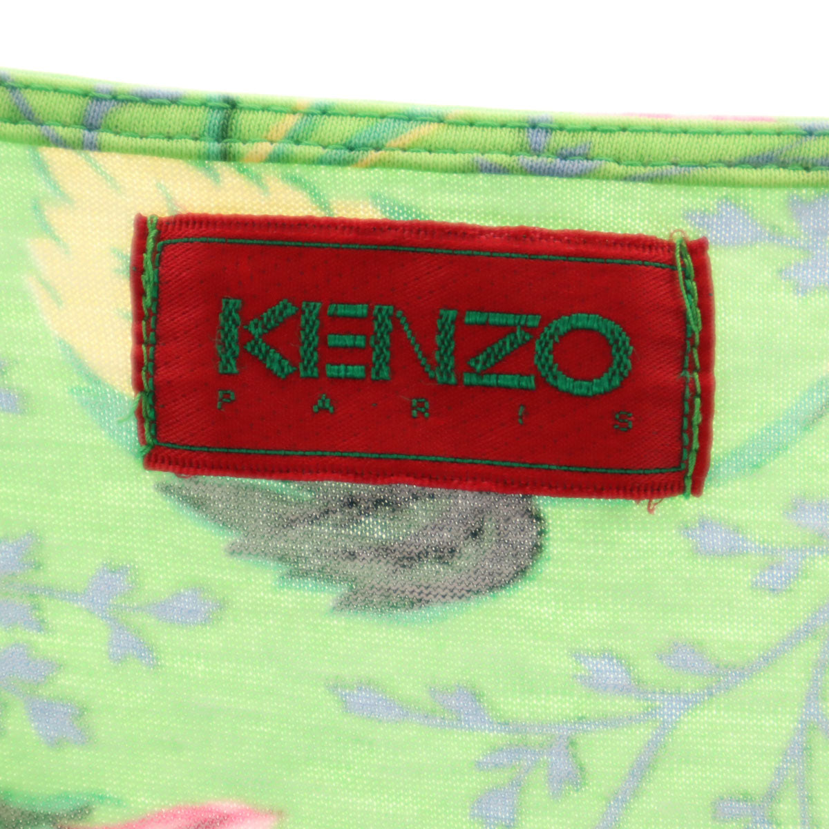 KENZO ケンゾー 90s 日本製 オールド 花柄 プリント 半袖 ボートネック Tシャツ M グリーン レディース