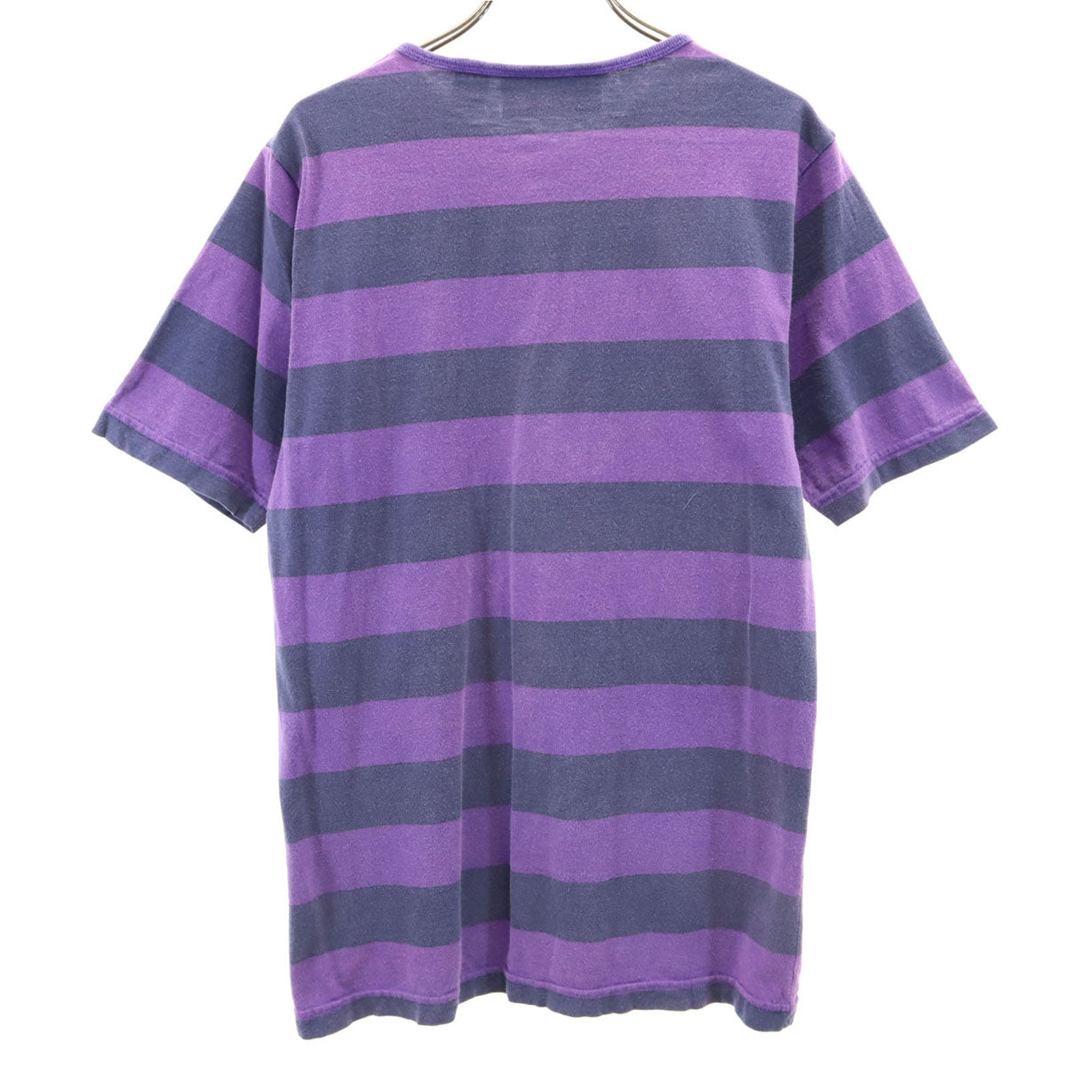 Disney ディズニー originals ミッキーマウス オールド ボーダー 半袖 ヘンリーネック Tシャツ S/M パープル×ネイビー メンズ