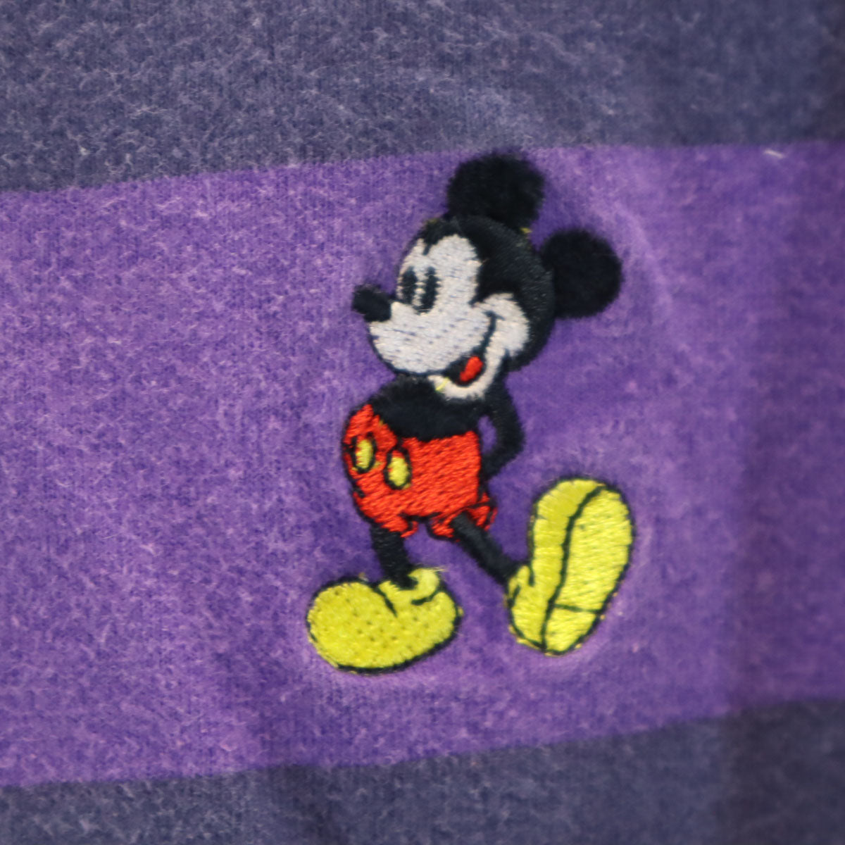 Disney ディズニー originals ミッキーマウス オールド ボーダー 半袖 ヘンリーネック Tシャツ S/M パープル×ネイビー メンズ