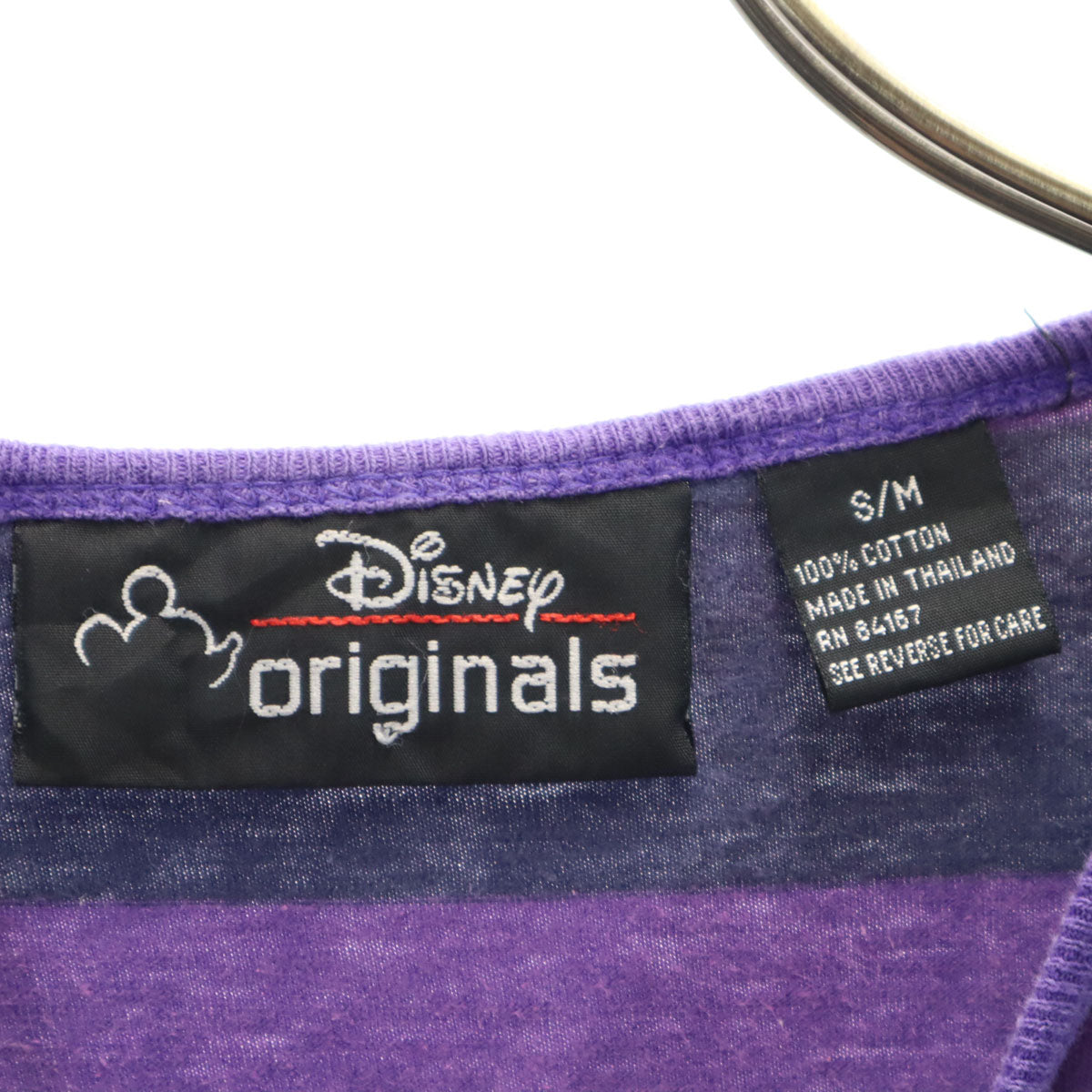 Disney ディズニー originals ミッキーマウス オールド ボーダー 半袖 ヘンリーネック Tシャツ S/M パープル×ネイビー メンズ