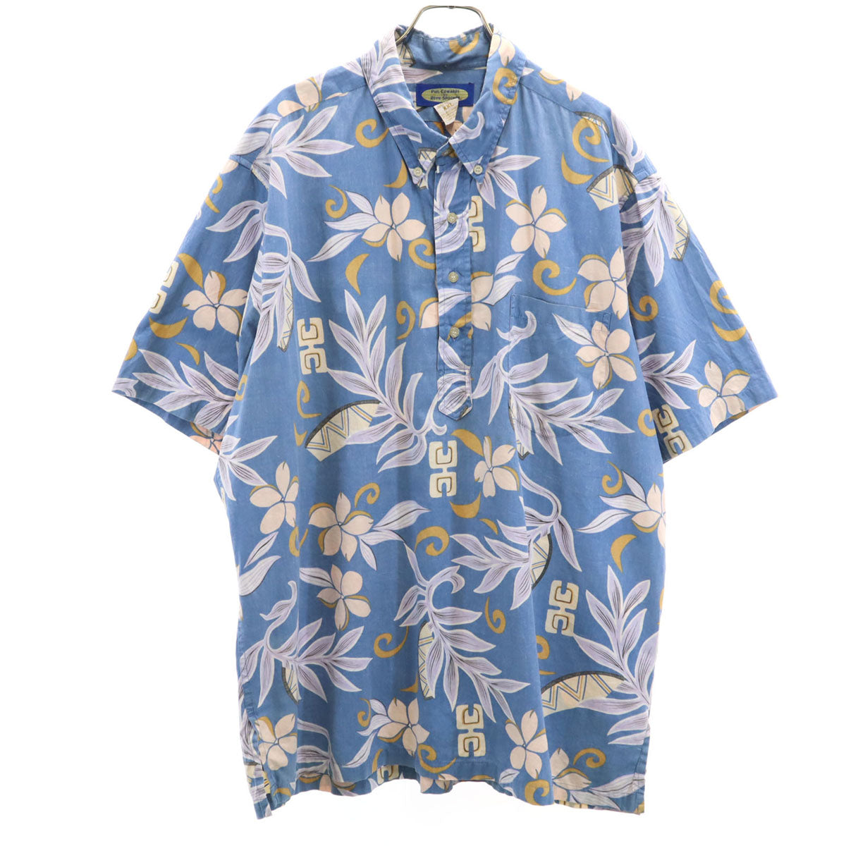reyn spooner レインスプーナー 90s オールド 花柄 リバースプリント 半袖 ボタンダウン アロハシャツ XXL ブルー系 プルオーバー ビッグサイズ メンズ